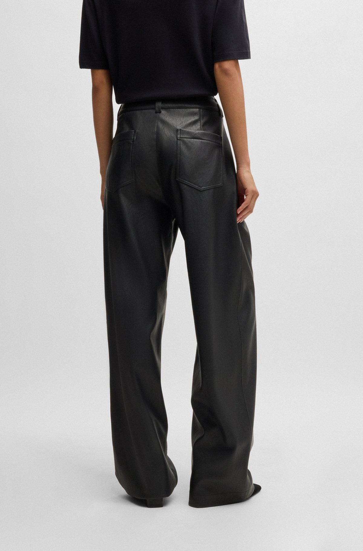 LOOSE-FIT WIDE-LEG TROUSERS IN FAUX LEATHER - 4
