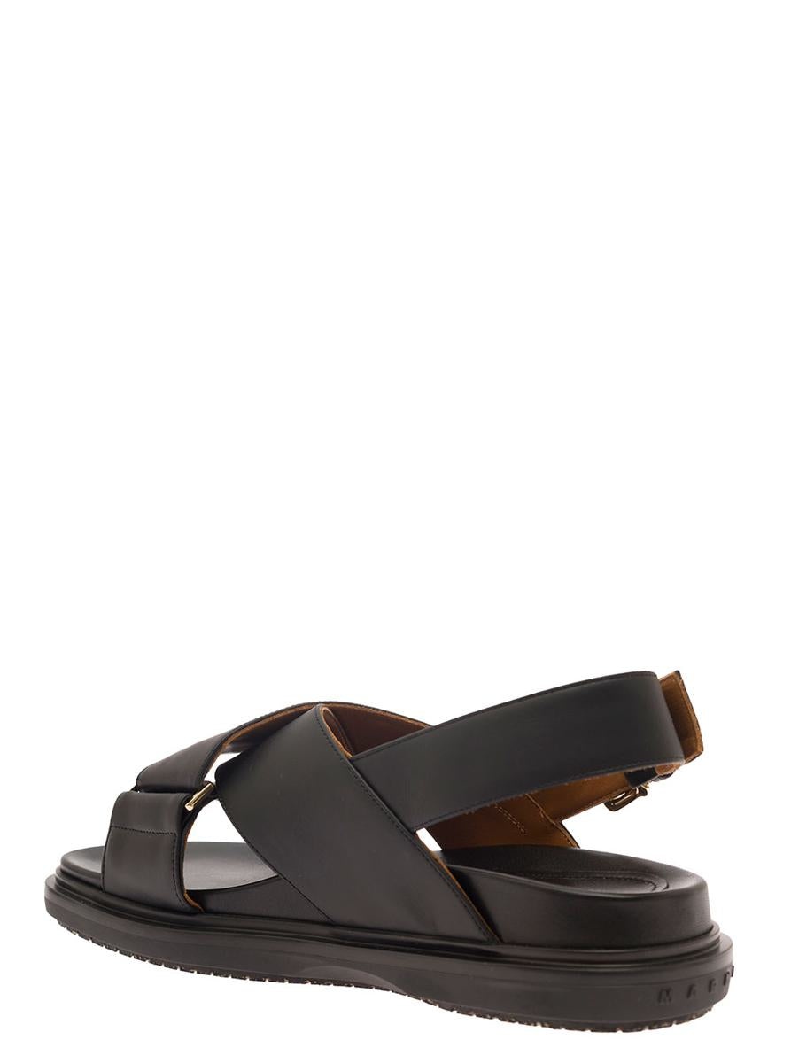 MARNI BLACK CRISS-CROSS SANDALS IN SMOOTH LEATHER WOMAN - 3