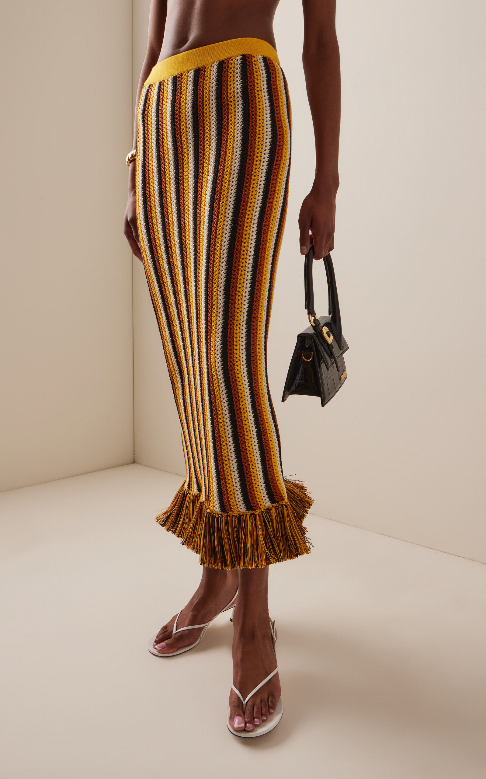 Misti Fringed Crocheted Cotton Midi Skirt stripe - 3