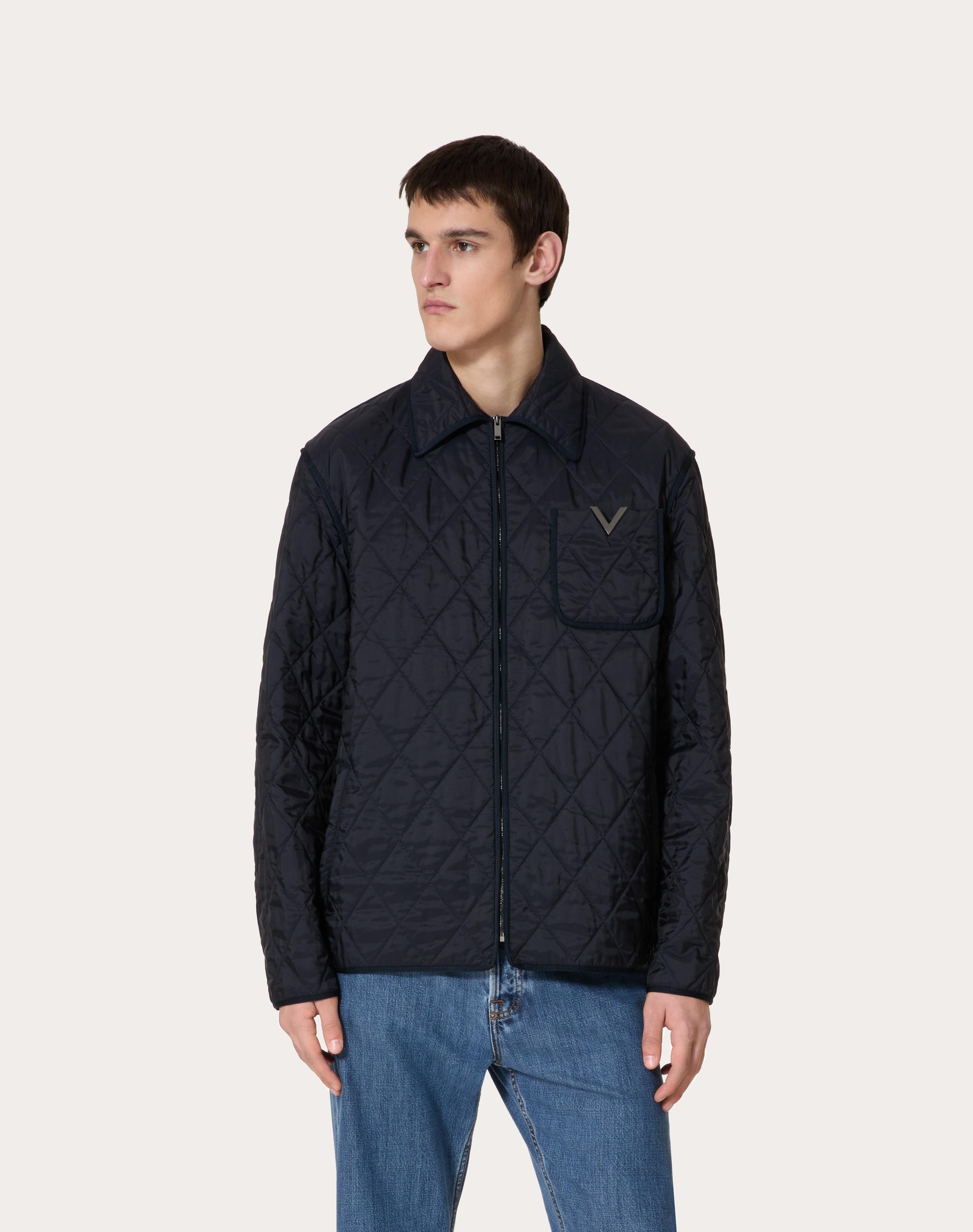 QUILTED NYLON SHIRT JACKET WITH METALLIC V DETAIL - 3