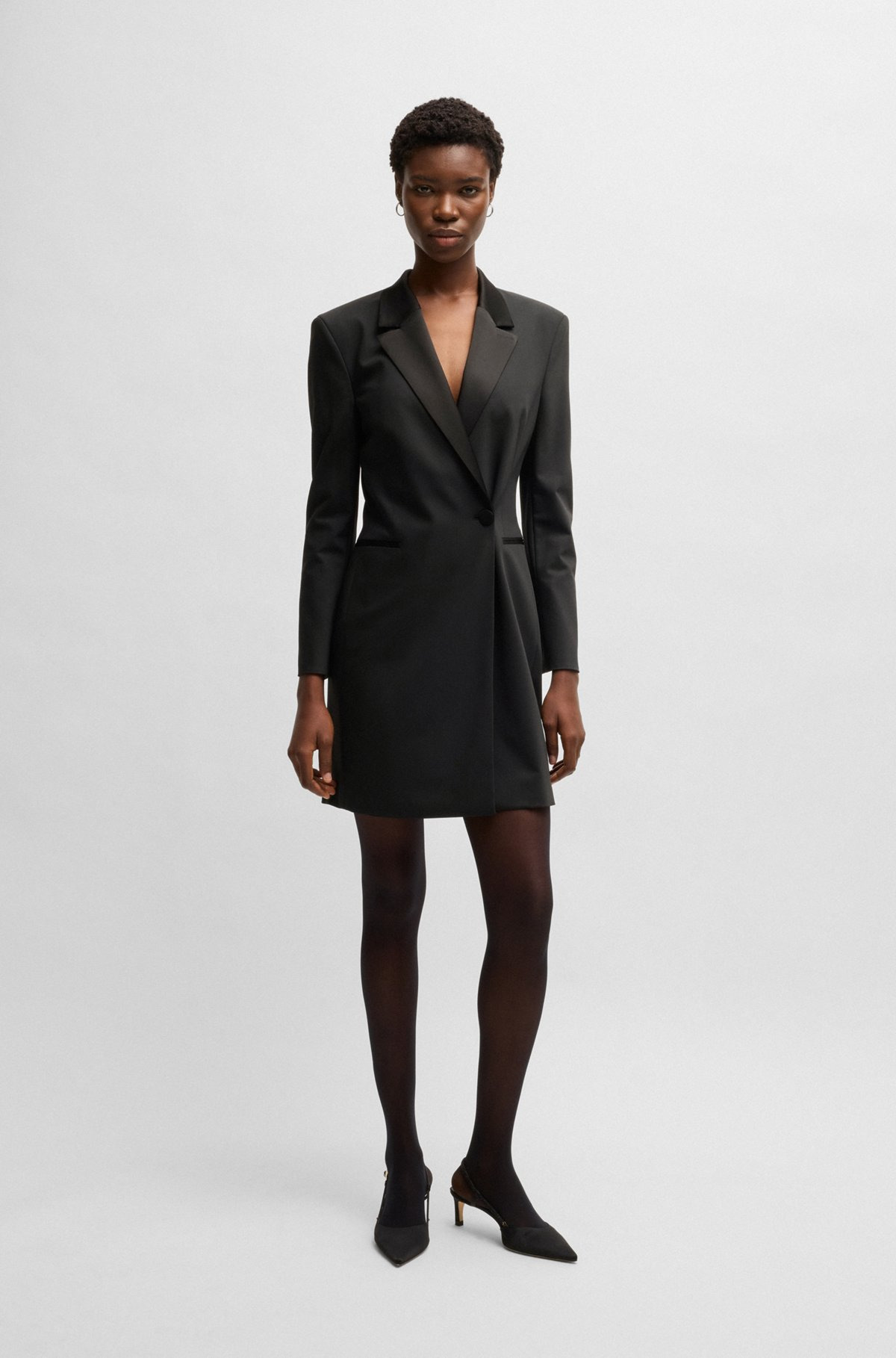 TUXEDO-STYLE DRESS WITH WRAP FRONT - 3