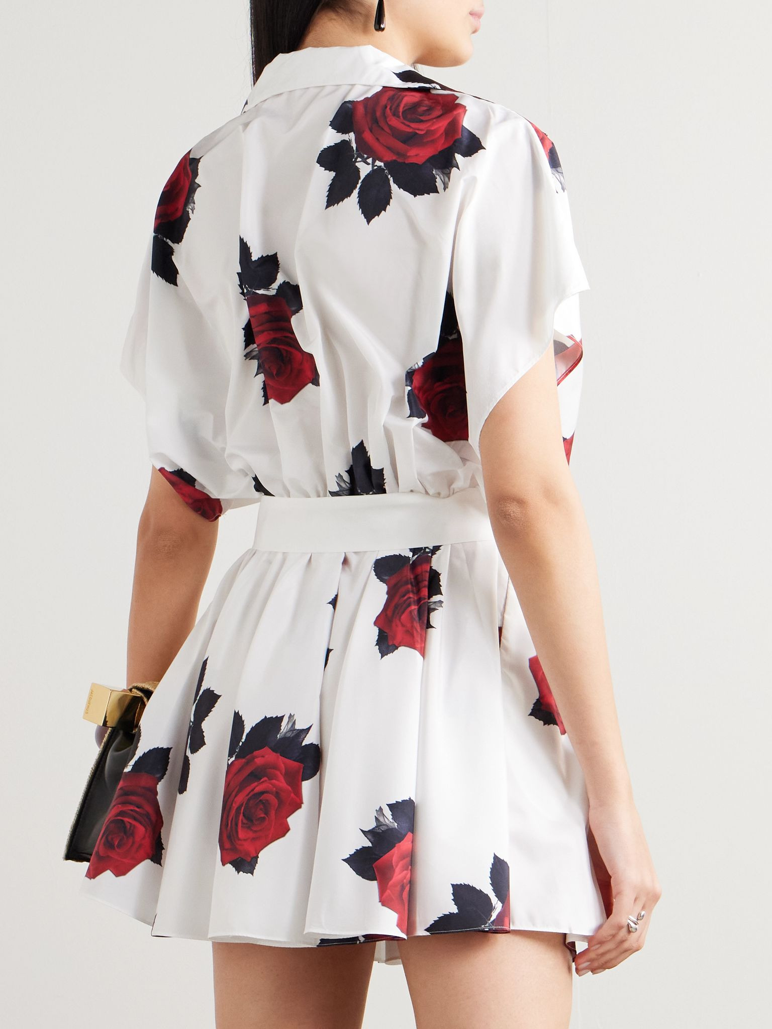 Pleated floral-print satin mini wrap dress White - 3