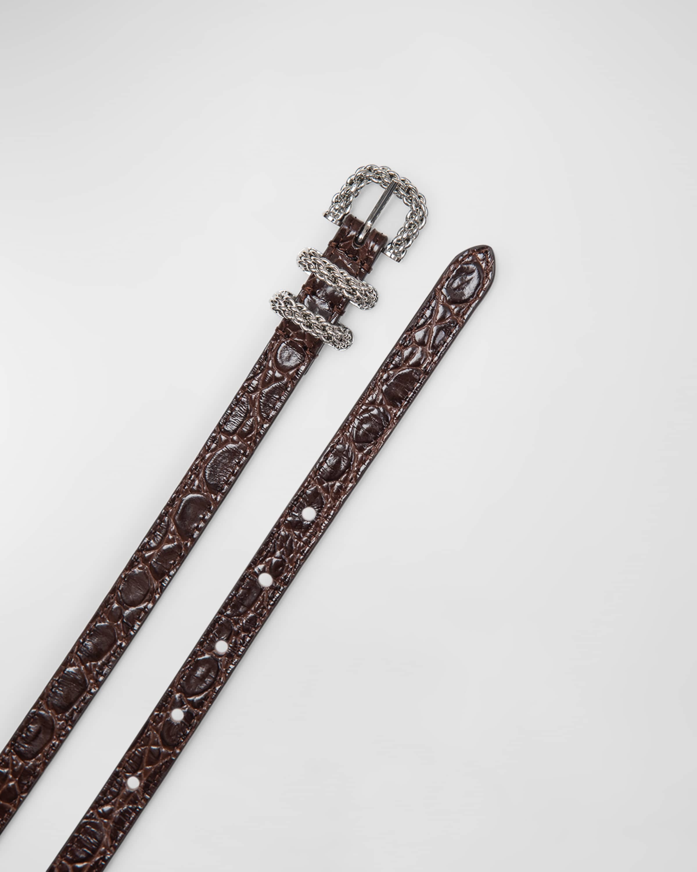 Kat Croc-Embossed Leather Skinny Belt - 2