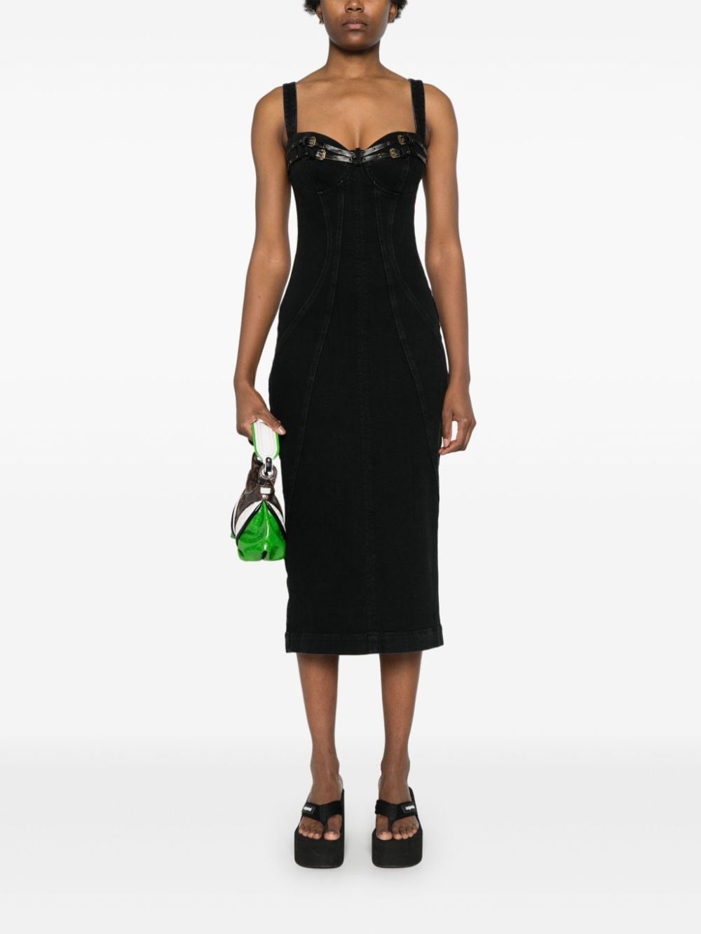 bucked-belts denim midi dress - 2