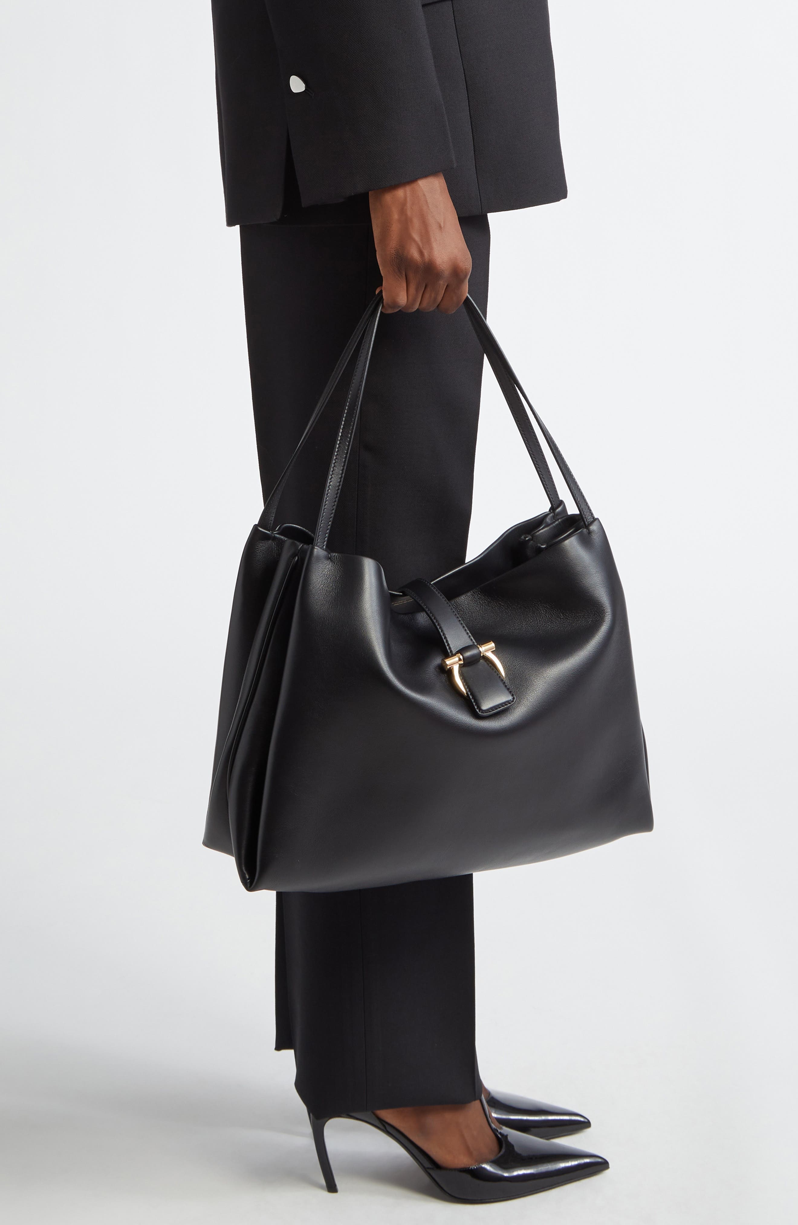 FERRAGAMO Medium Lily Leather Tote in Nero at Nordstrom - 3
