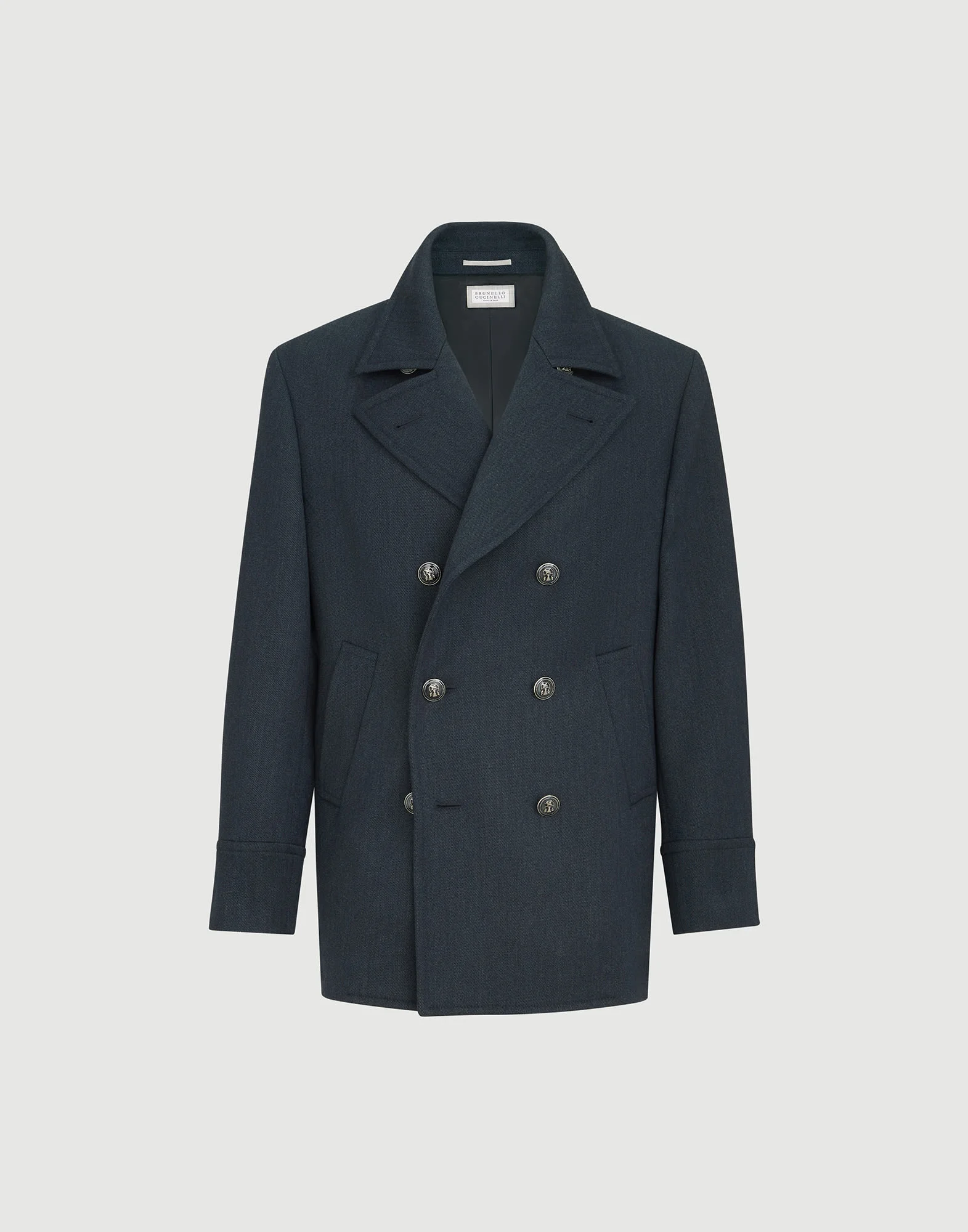 Wool and cashmere cavalry pea coat with metal buttons - 1