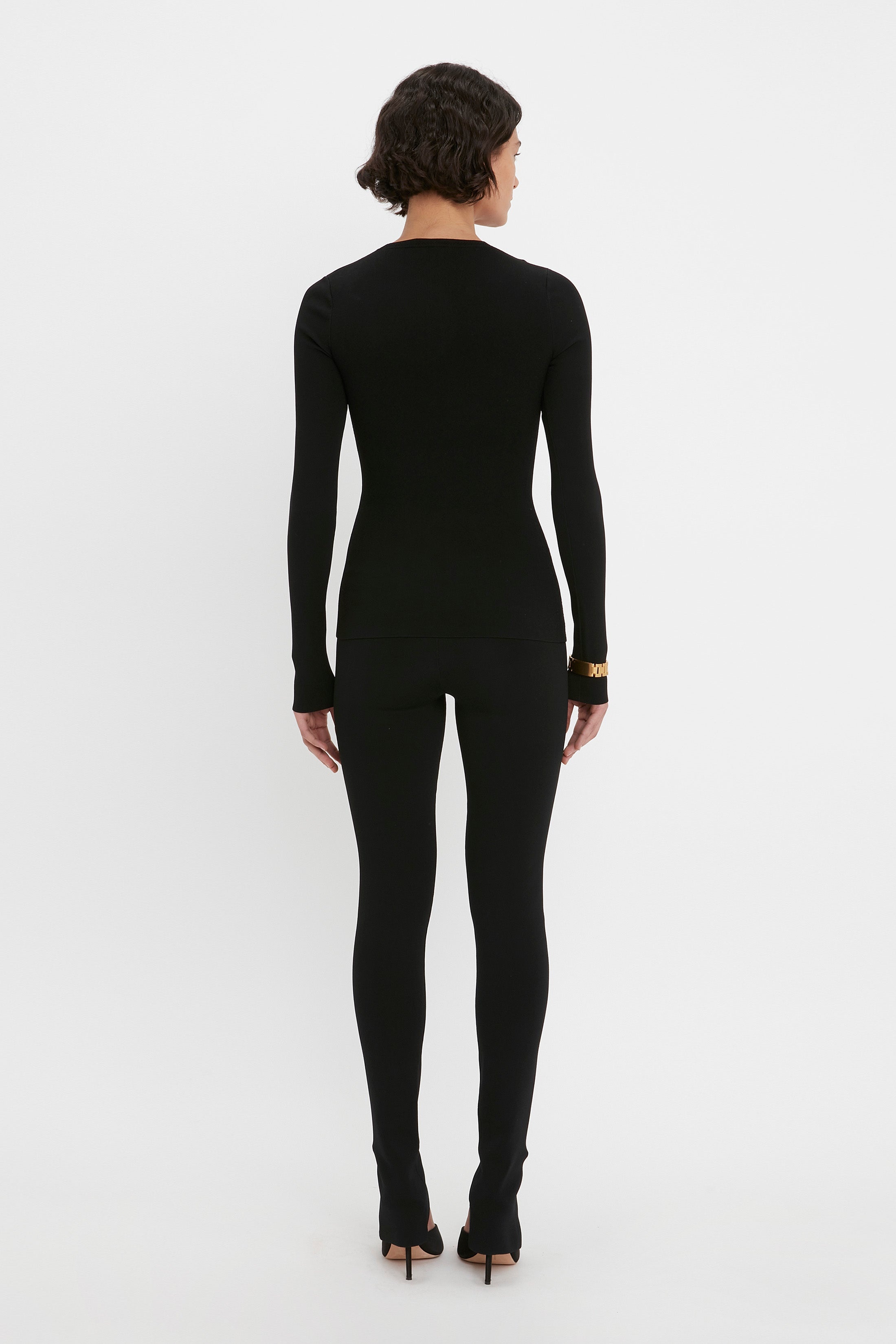 VB Body Front Slash Crew Neck Top In Black - 6