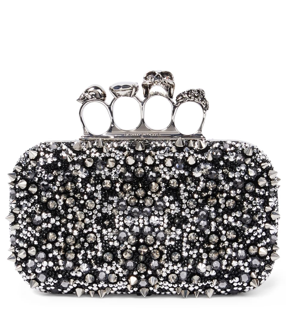 Knuckle embellished leather clutch - 1