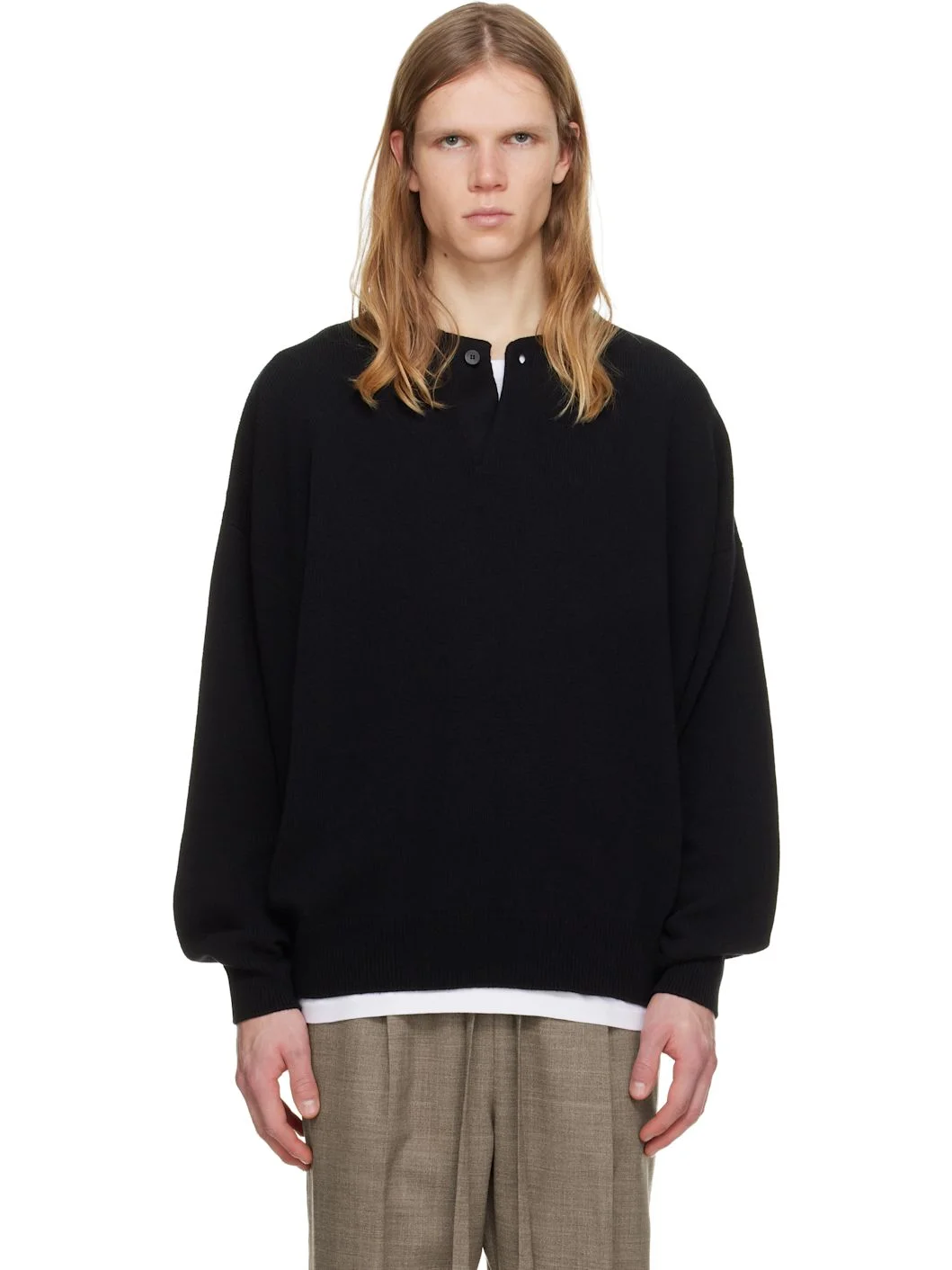 Black Fine Knit Henley - 1