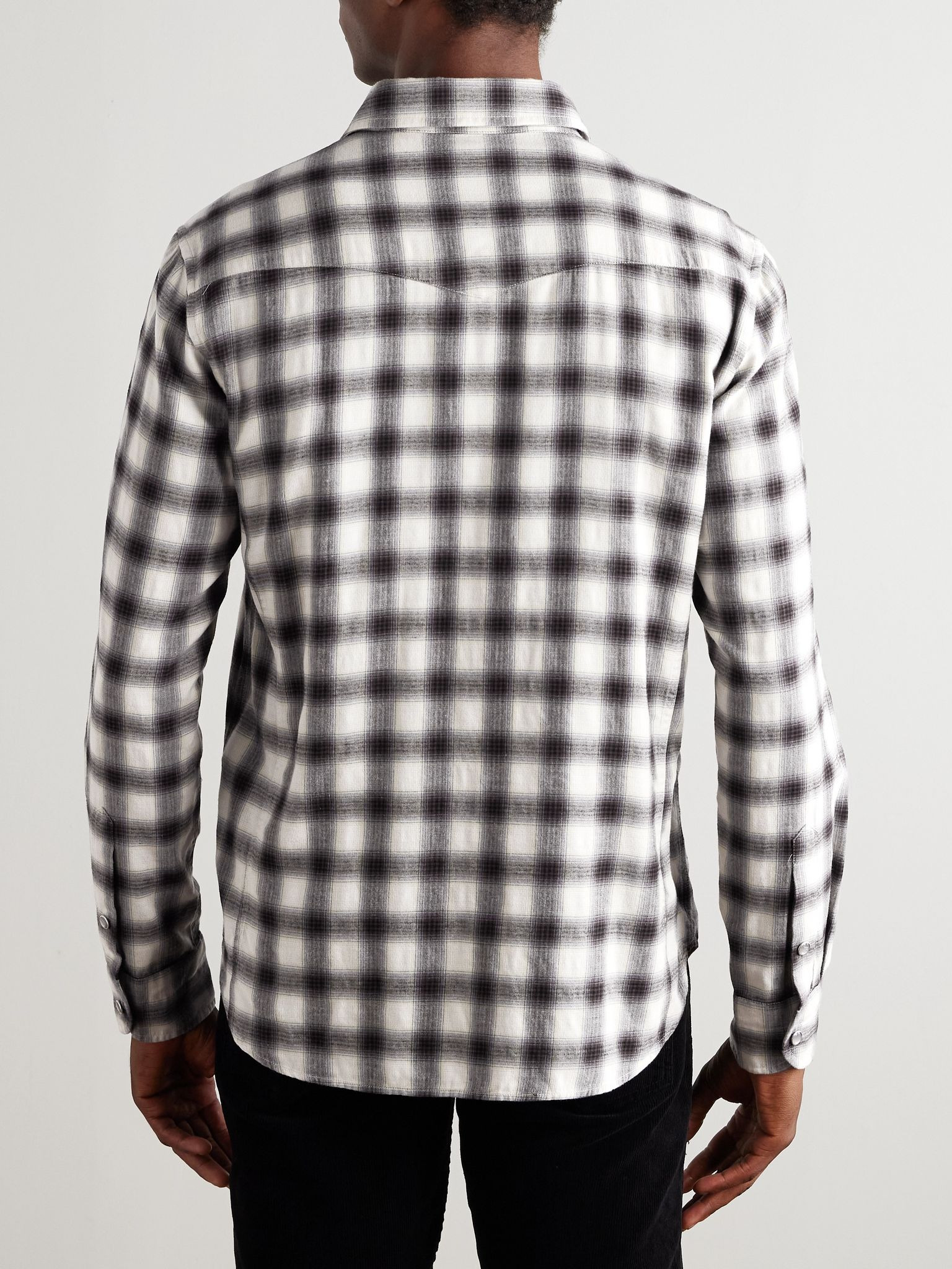 Slim-Fit Checked Cotton-Flannel Shirt Brown - 4