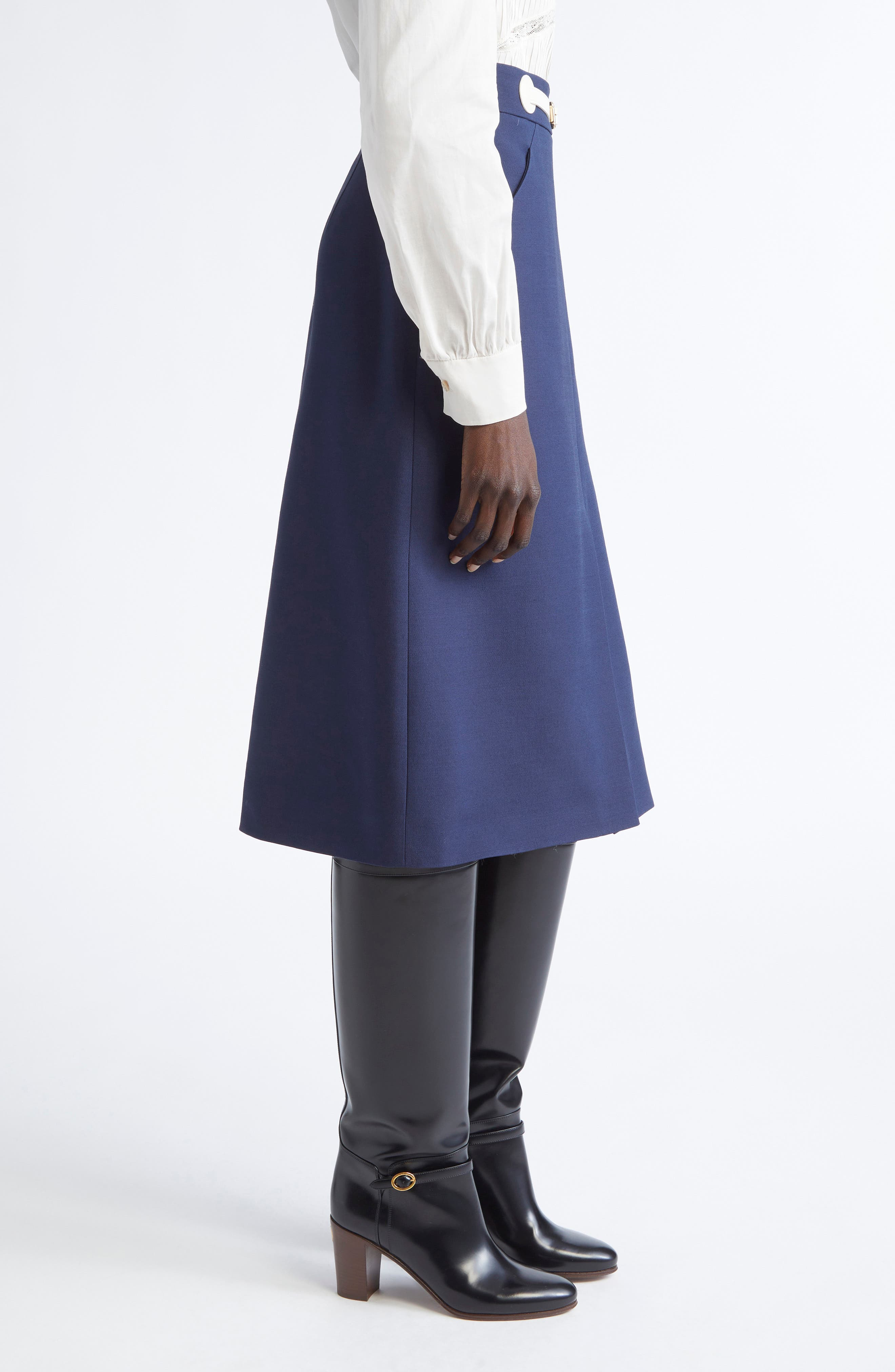 Valentino Garavani Belted Virgin Wool & Silk Midi Skirt in Indigo Multi at Nordstrom - 4