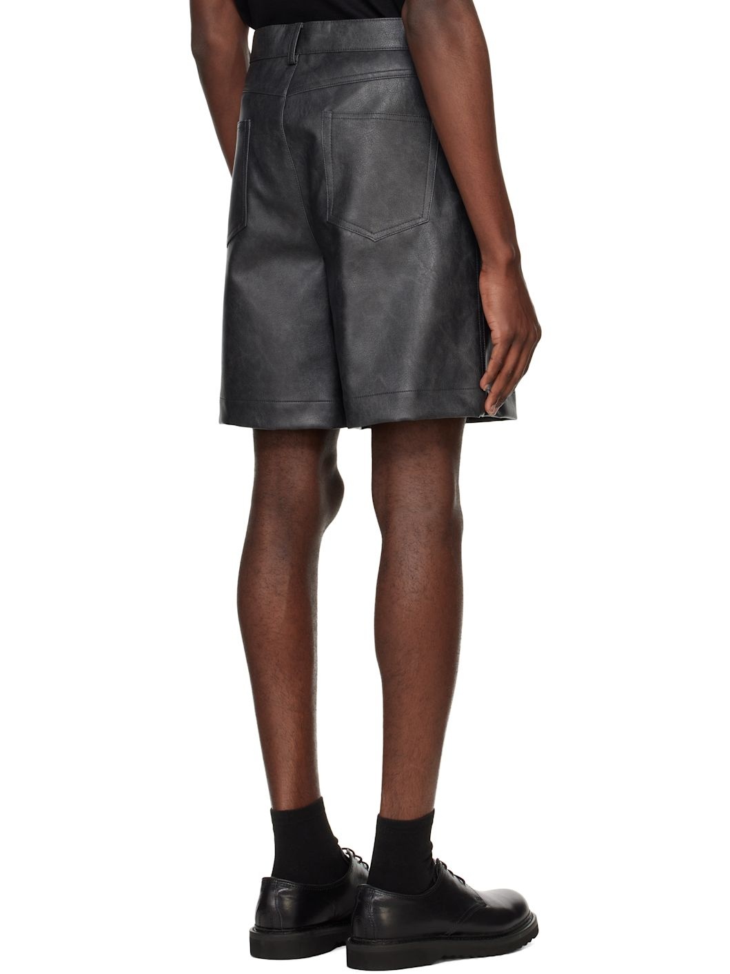 Black Lined Faux-Leather Shorts - 3