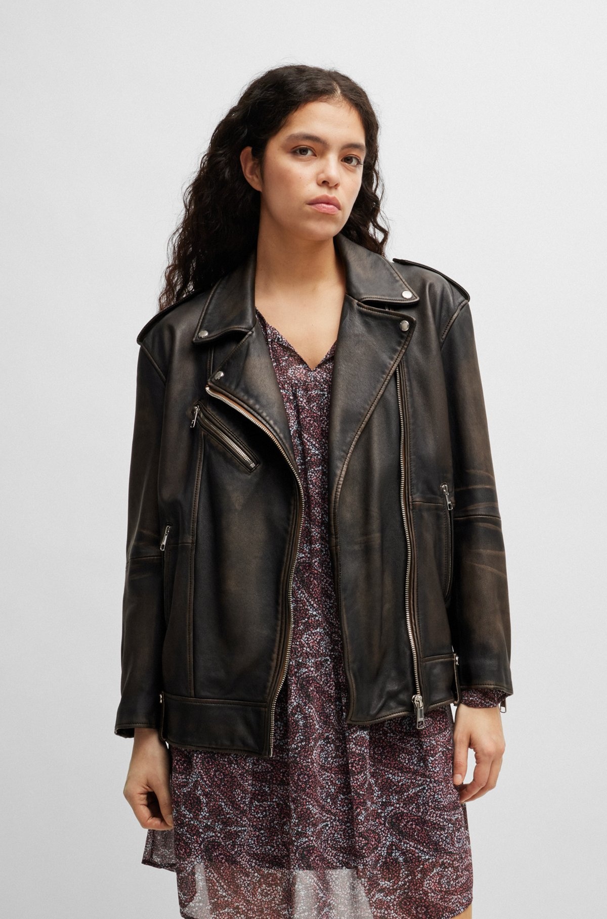 ZIP-UP LEATHER JACKET WITH SIGNATURE LINING - 2