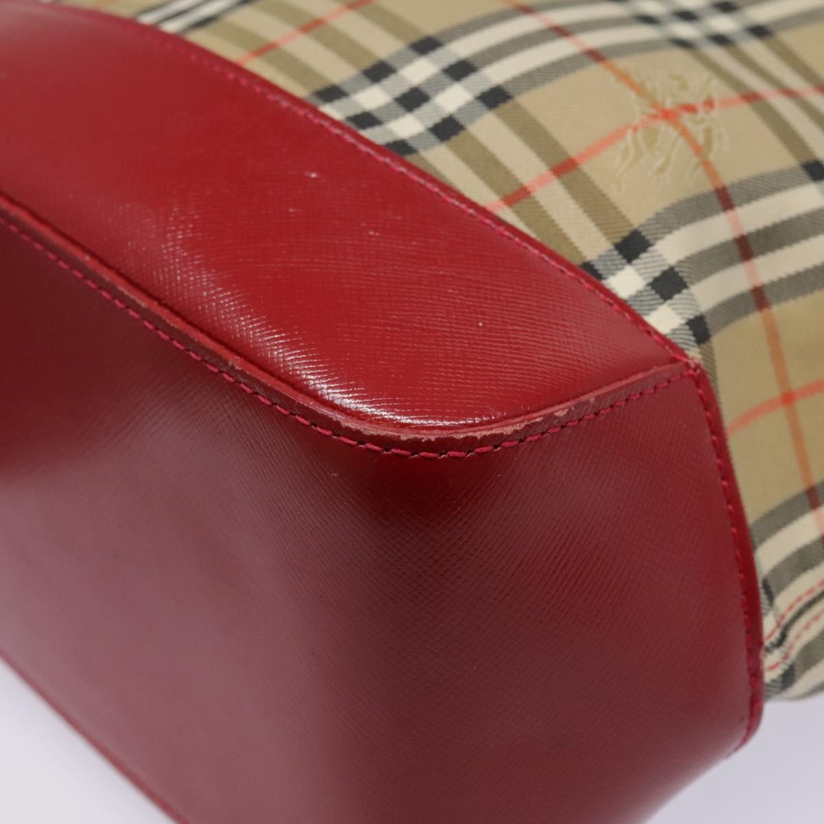 Burberry Nova Check Tote Bag Canvas Leather Beige Gold Red - 16