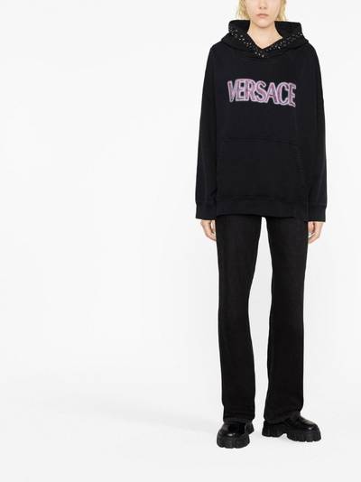 VERSACE logo-print studded hoodie outlook