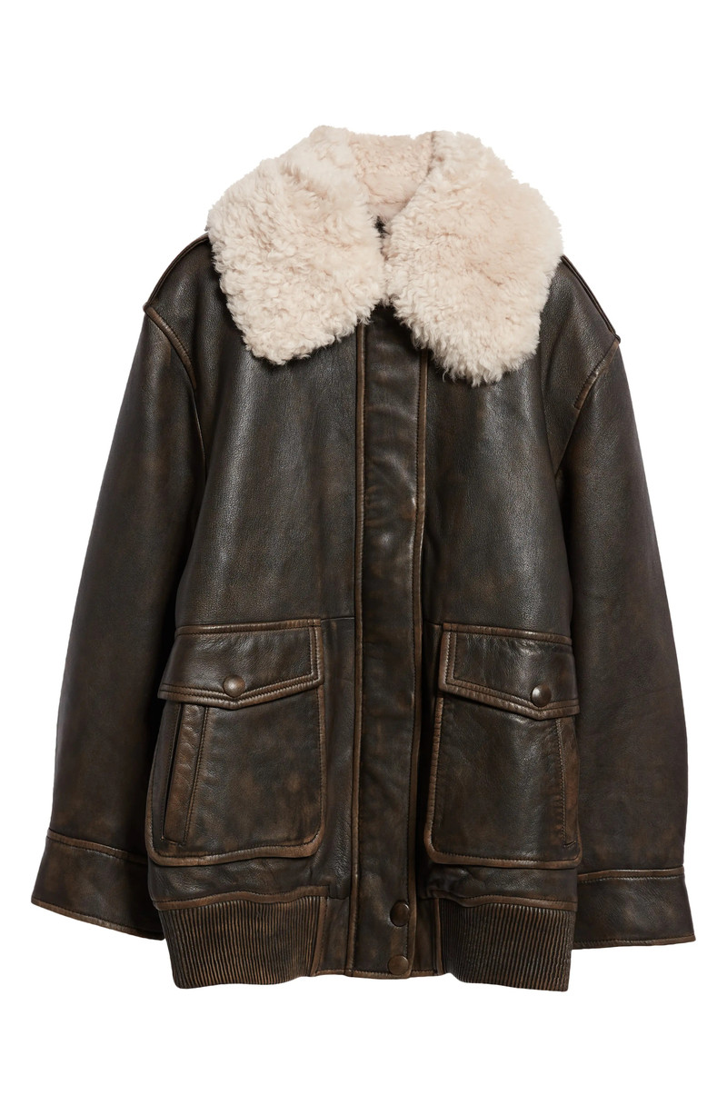 Danata Genuine Shearling Collar Lambskin Leather Jacket 6