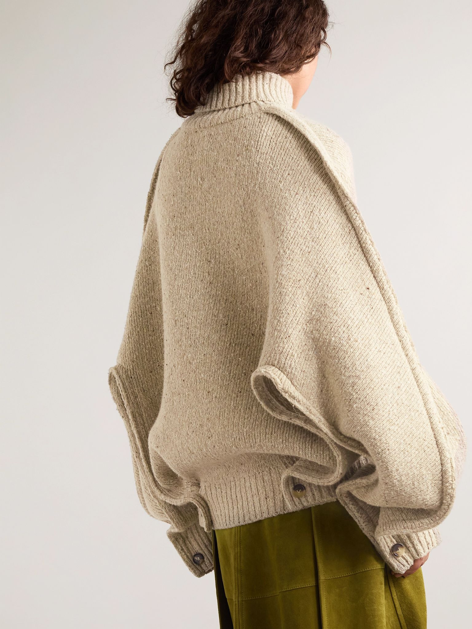 Button-detailed wool turtleneck sweater Neutral - 3