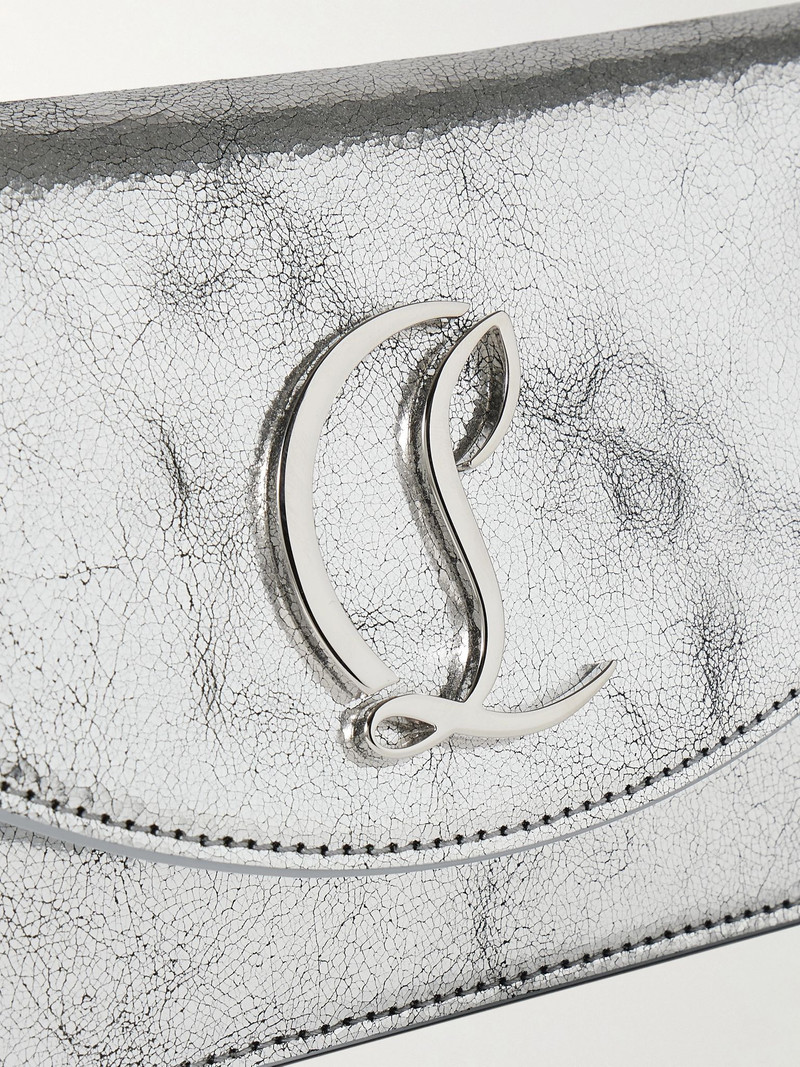 Loubi54 embellished metallic cracked-leather shoulder bag Silver 4
