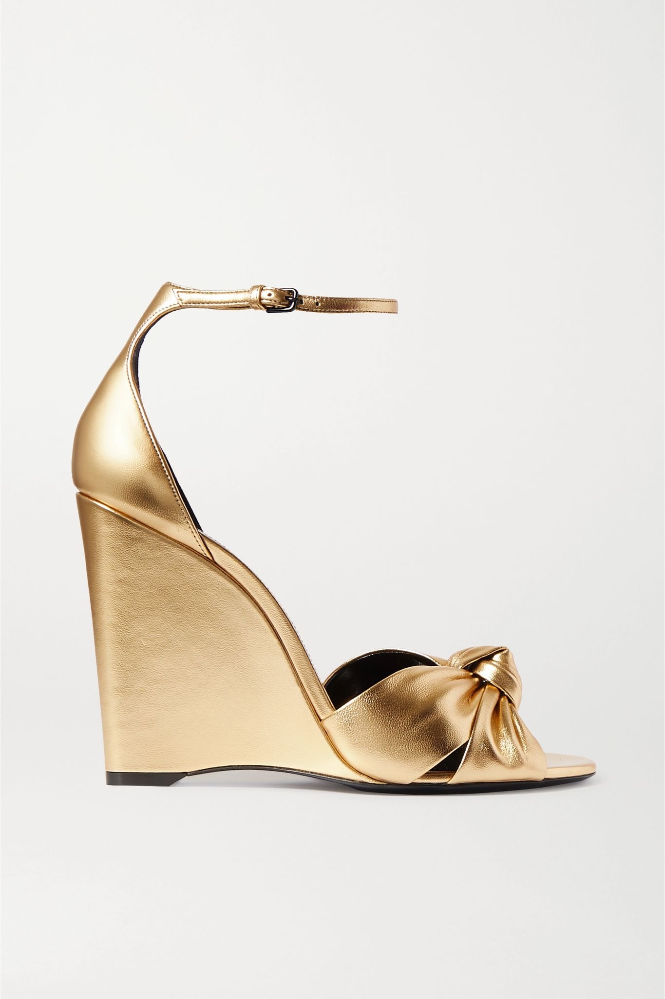 Bianca knotted metallic leather wedge sandals - 1