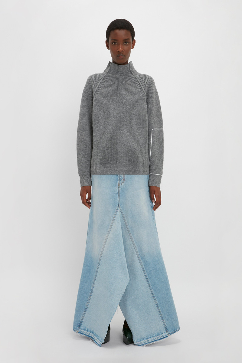 Victoria Beckham Oversized Polo Neck Jumper In Grey Melange outlook