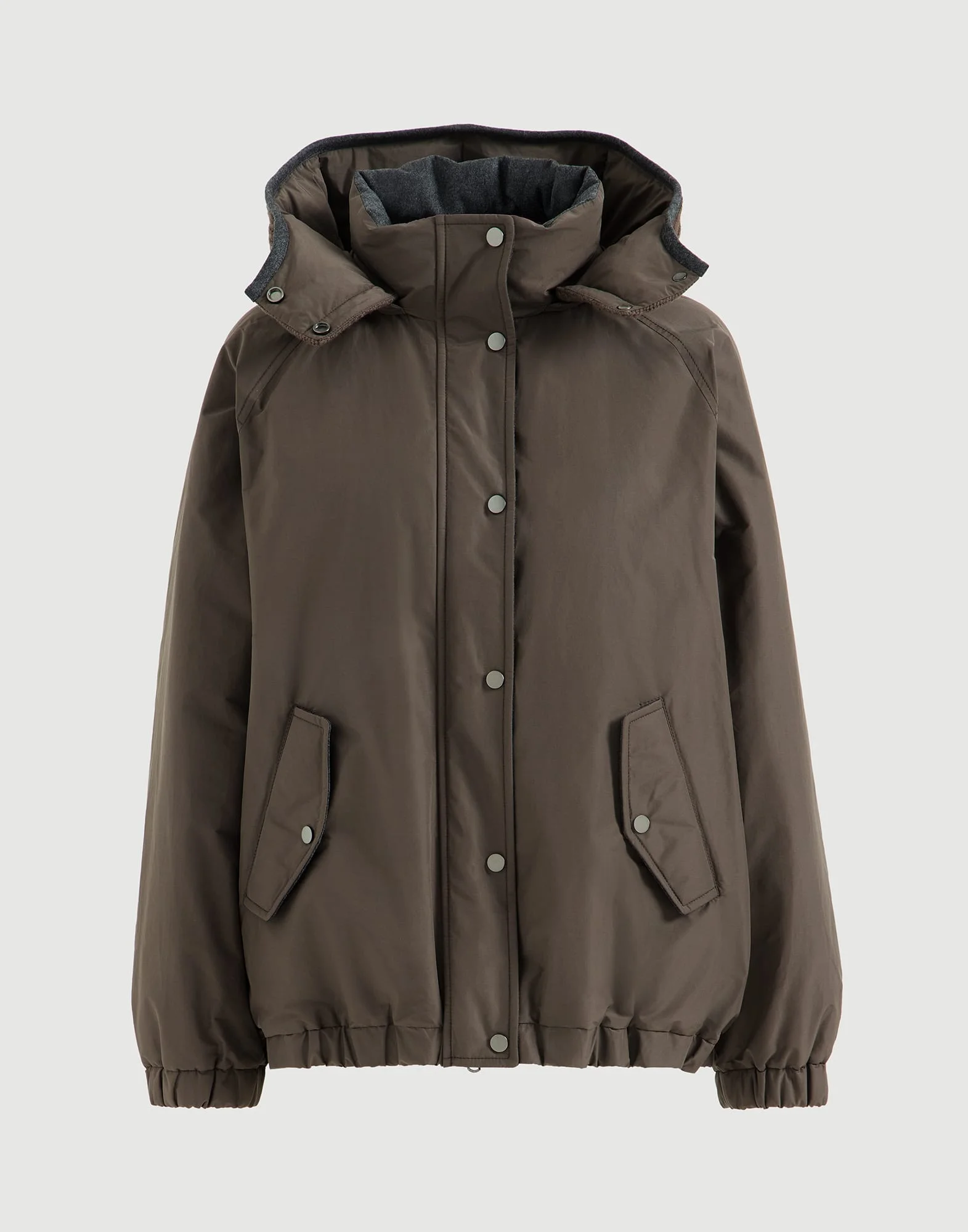 Techno cotton taffeta outerwear jacket with detachable knit hood and shiny zipper pull - 1