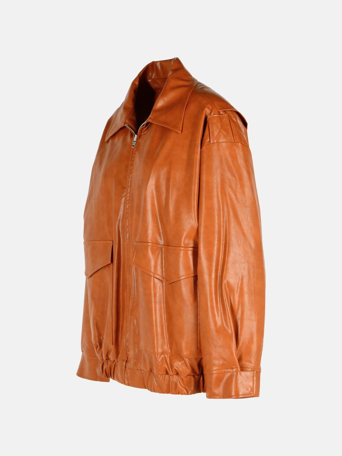 ORANGE FAUX LEATHER JACKET - 2