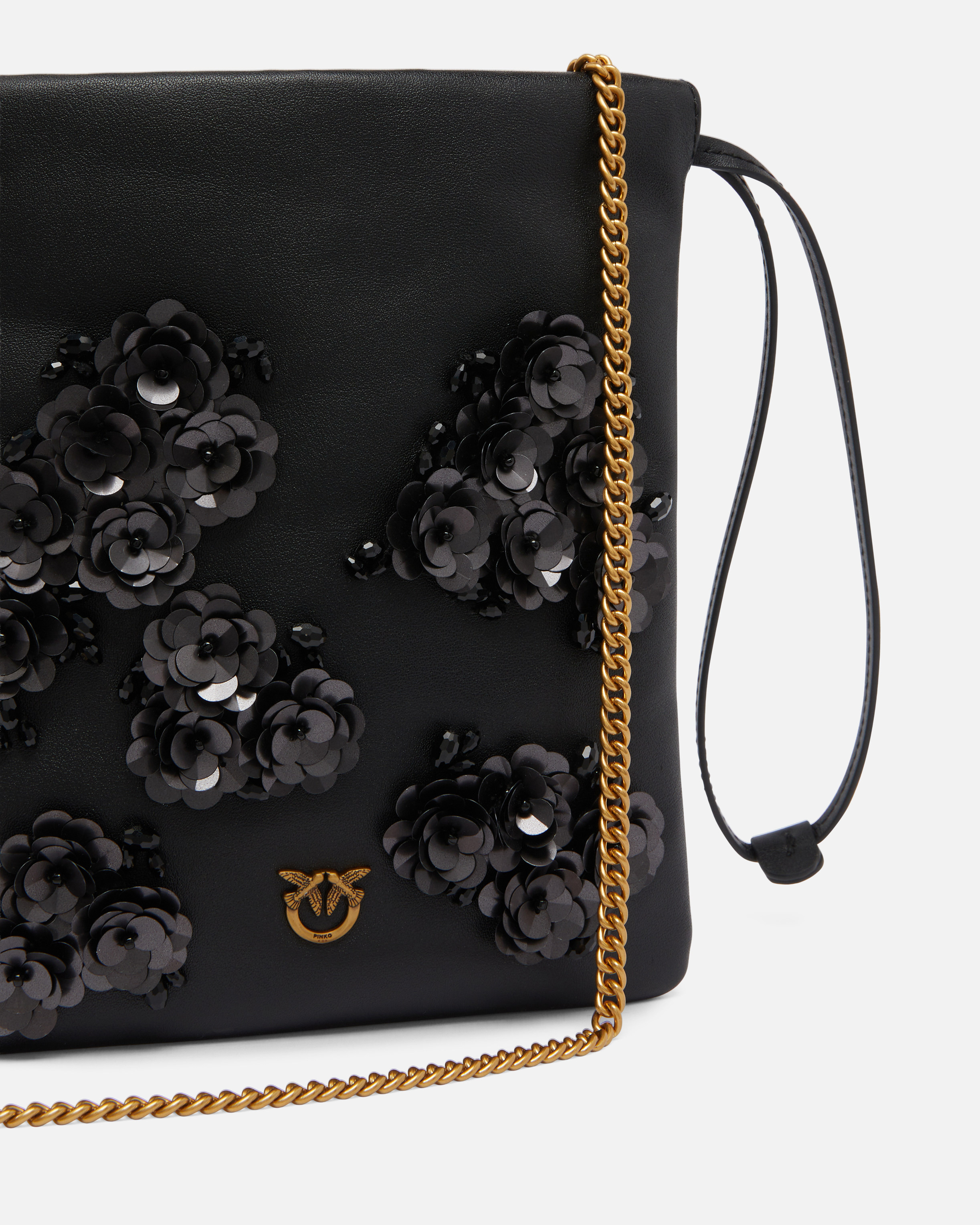 BABY SLOUCHY BAG LEATHER SHOULDER POUCH IN LEATHER WITH JEWEL FLOWERS - 3