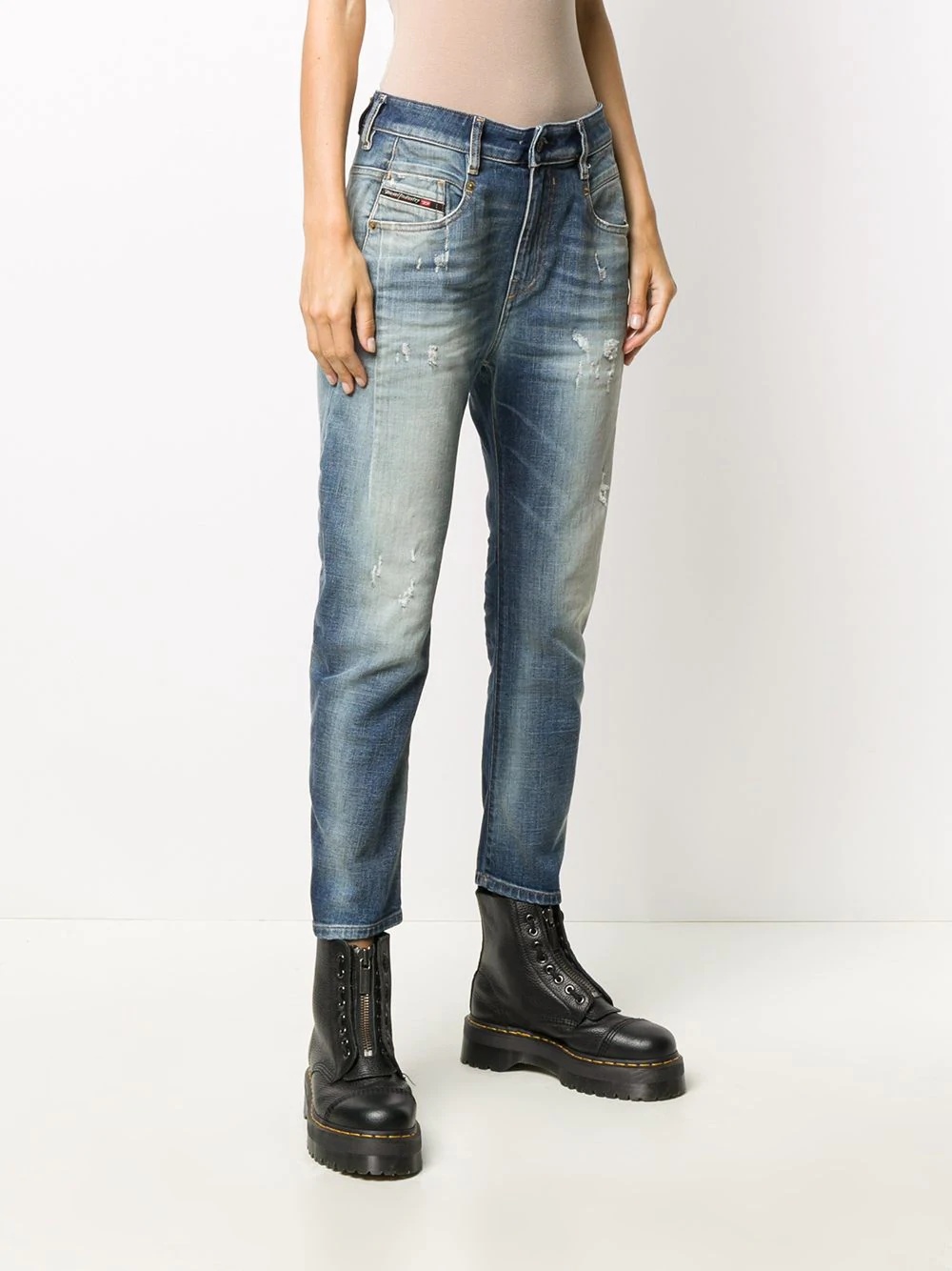 cropped mid-rise distressed jeans - 3