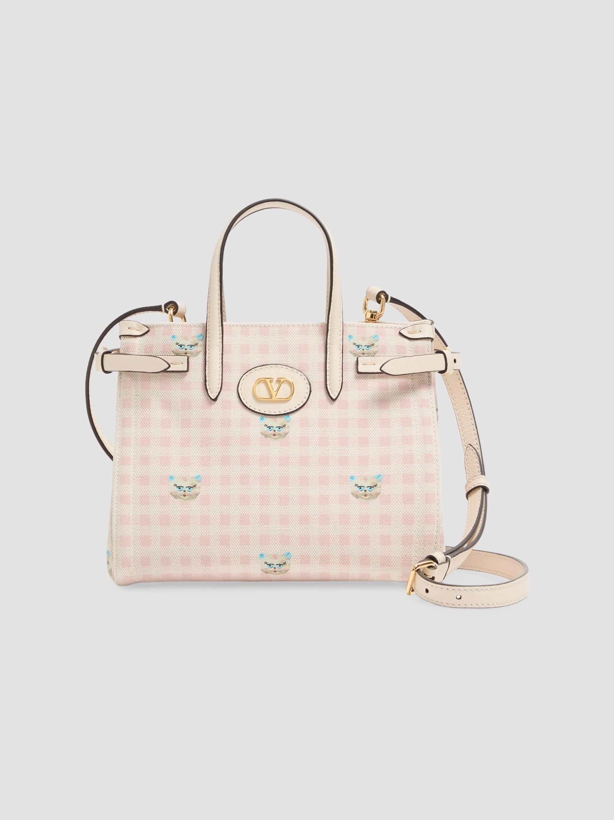 Women's Antibes Small Top Handle Bag in Vichy Le Chat De La Maison Canvas - Pink Ivory - 1