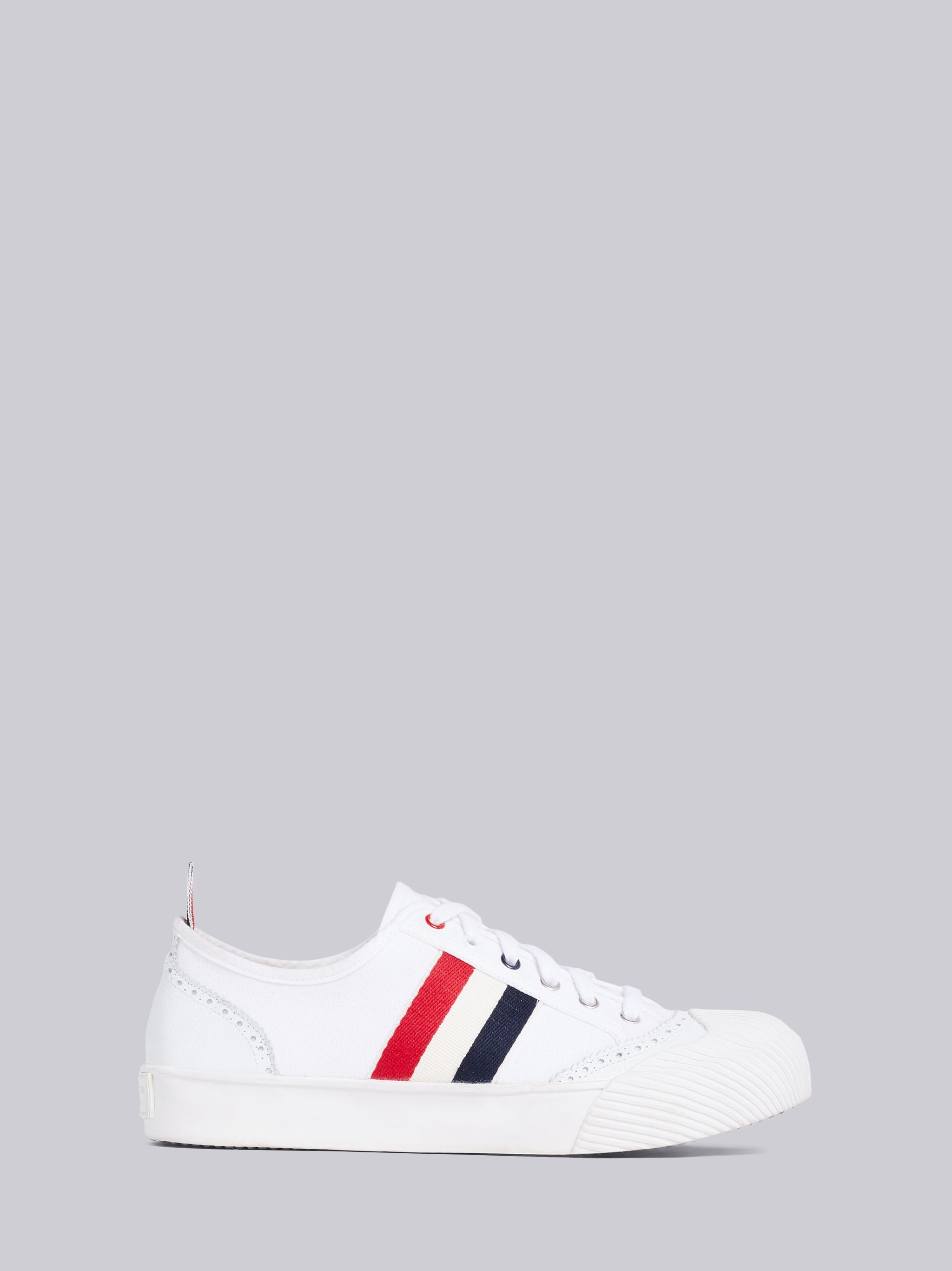 White Canvas Broguing Sneakers  - 1