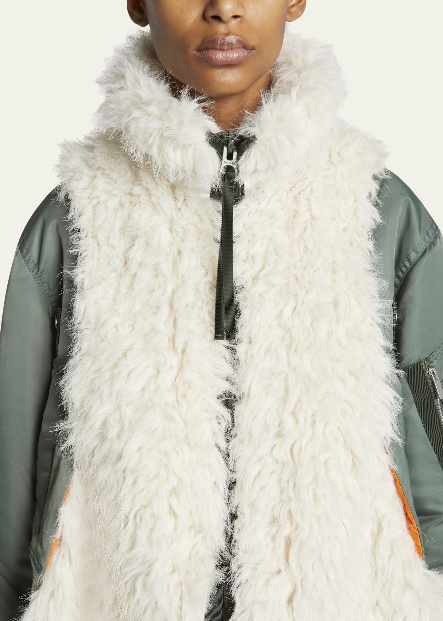 Faux Fur Paneled Bomber Jacket - 5