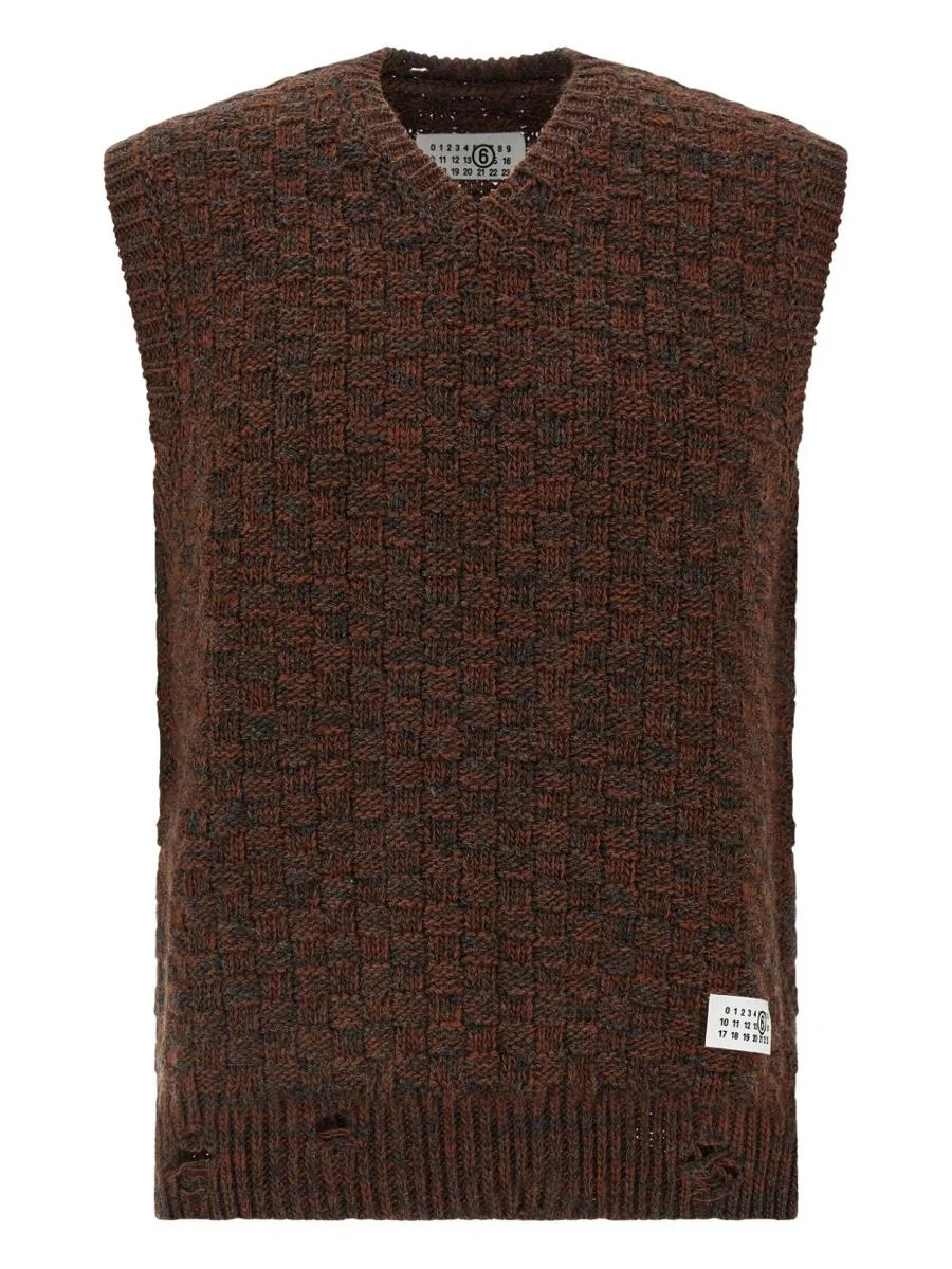 MM6 Maison Margiela Brown Knitted Vest - 1