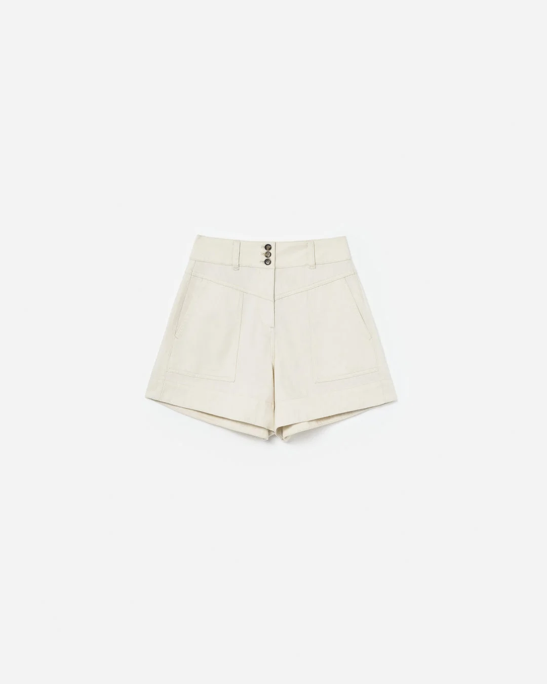 Cream Denim Shorts - 1
