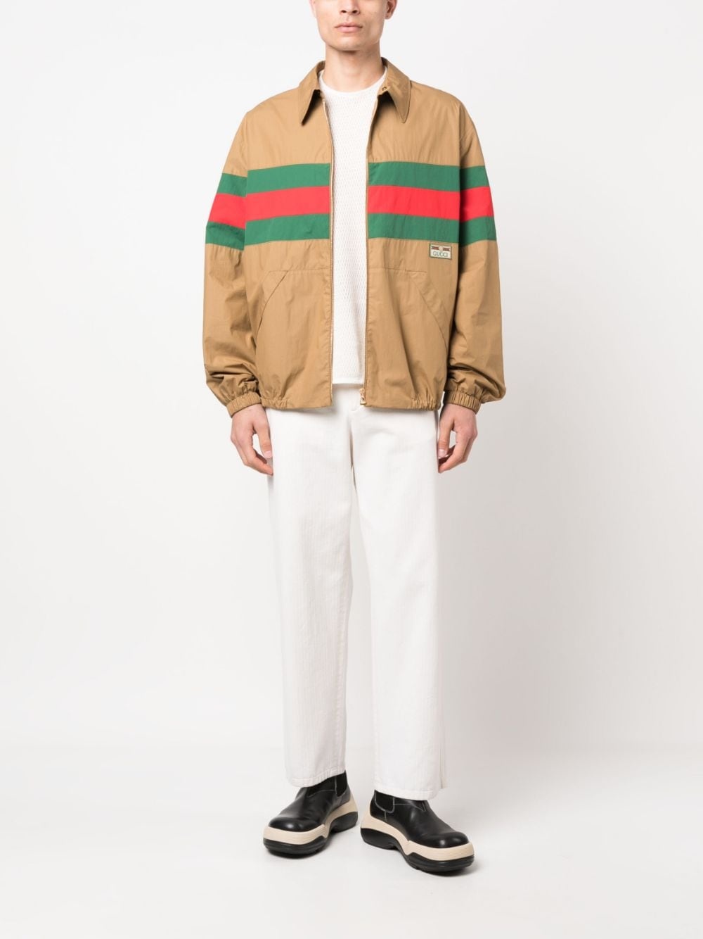 Web-stripe zip-up shirt jacket - 2