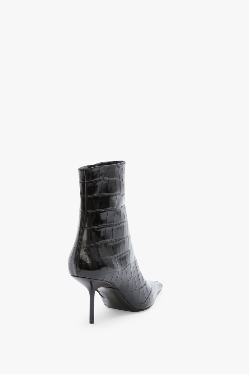 Sloan Stiletto Ankle Boot In Black Croc Embossed Leather 3