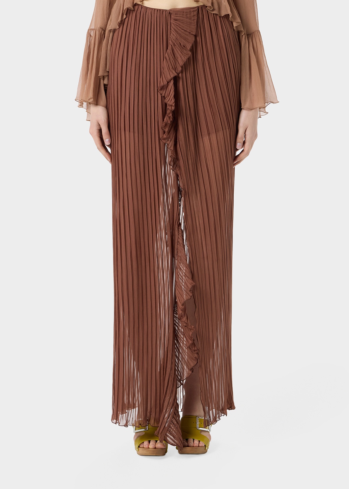 PLEATED SKIRT IN SILK CHIFFON WITH RUFFLES - 2