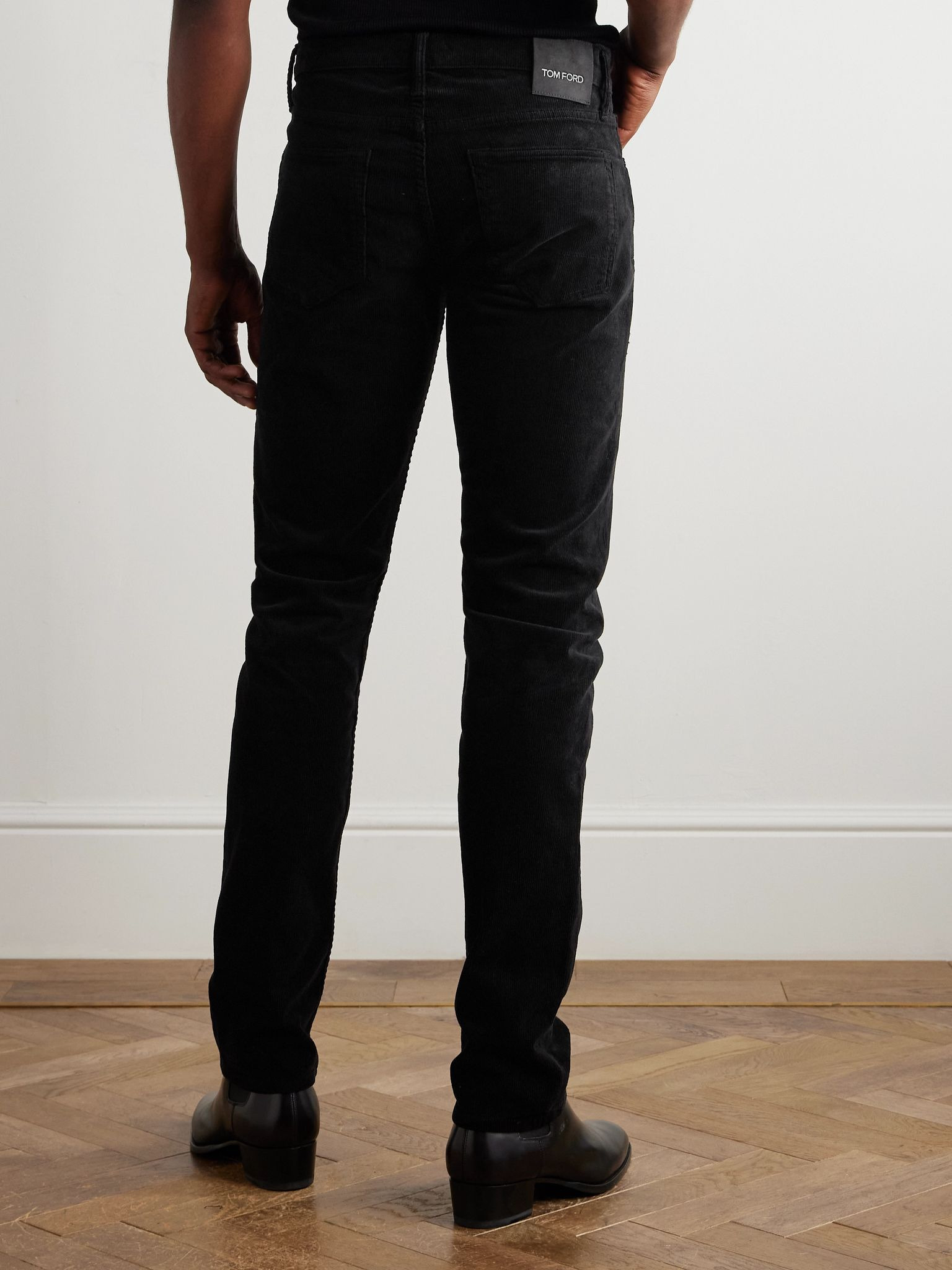 Slim-Fit Cotton-Blend Corduroy Trousers Black - 4
