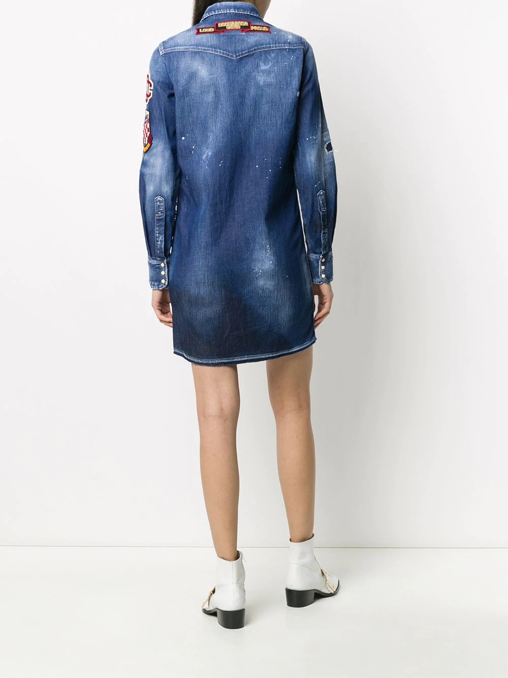 logo patch embossed shirt dress - 4