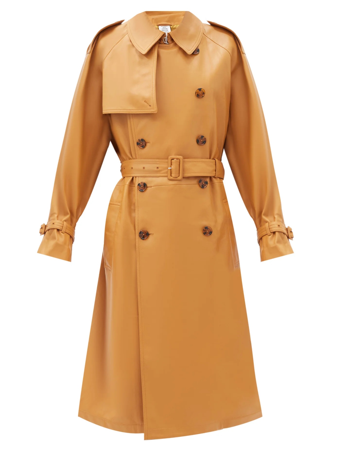 Double-breasted leather trench coat - 1