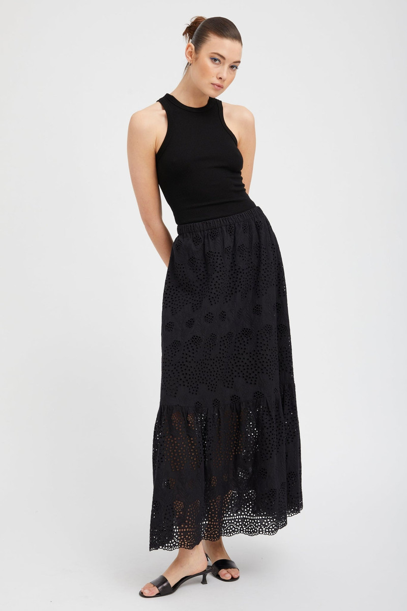 SPRWMN BLACK EYELET ALI MAXI SKIRT outlook