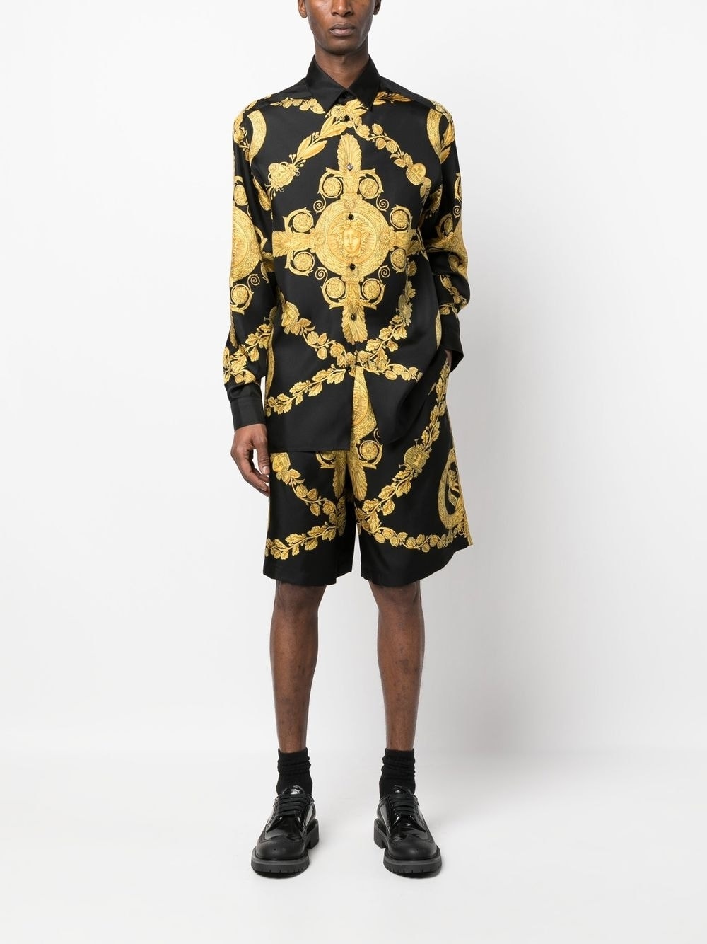 Barocco-print silk shorts - 2