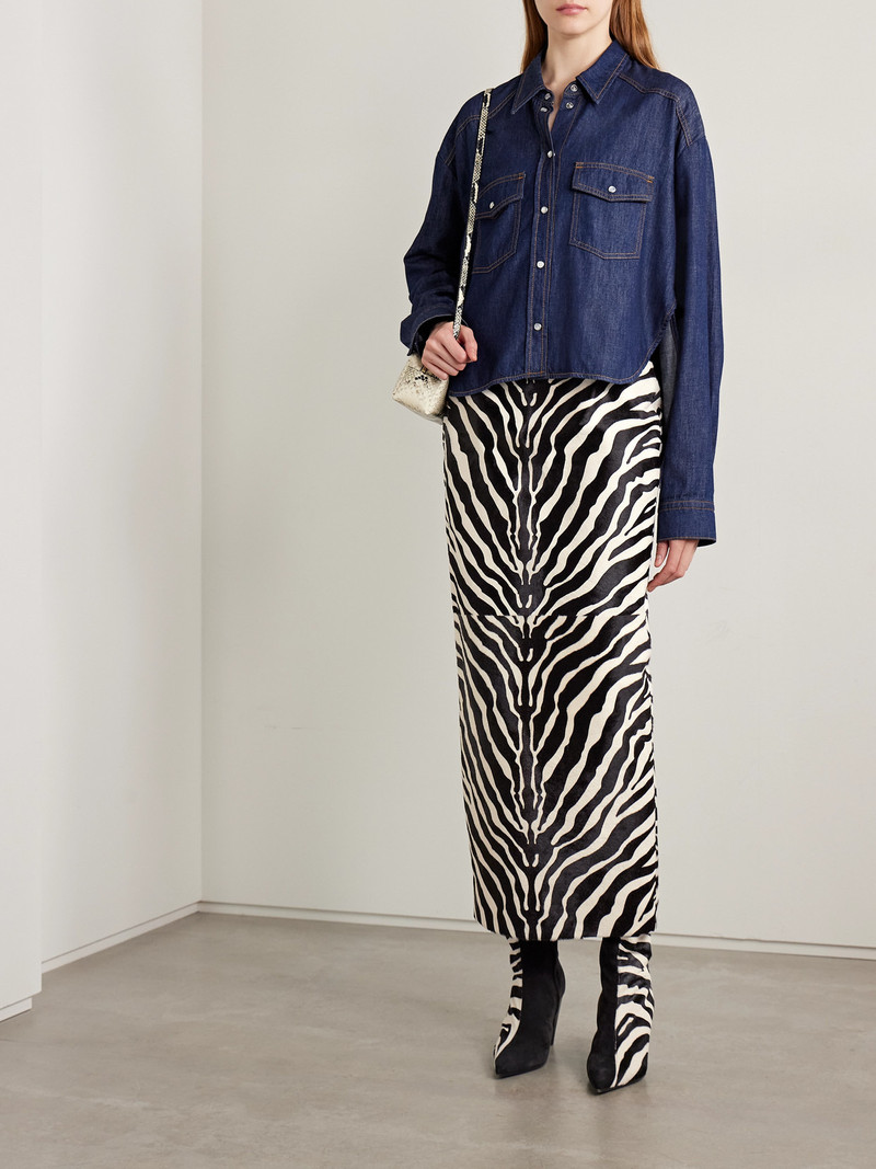 KHAITE Loxley Zebra-print Calf Hair Midi Skirt outlook