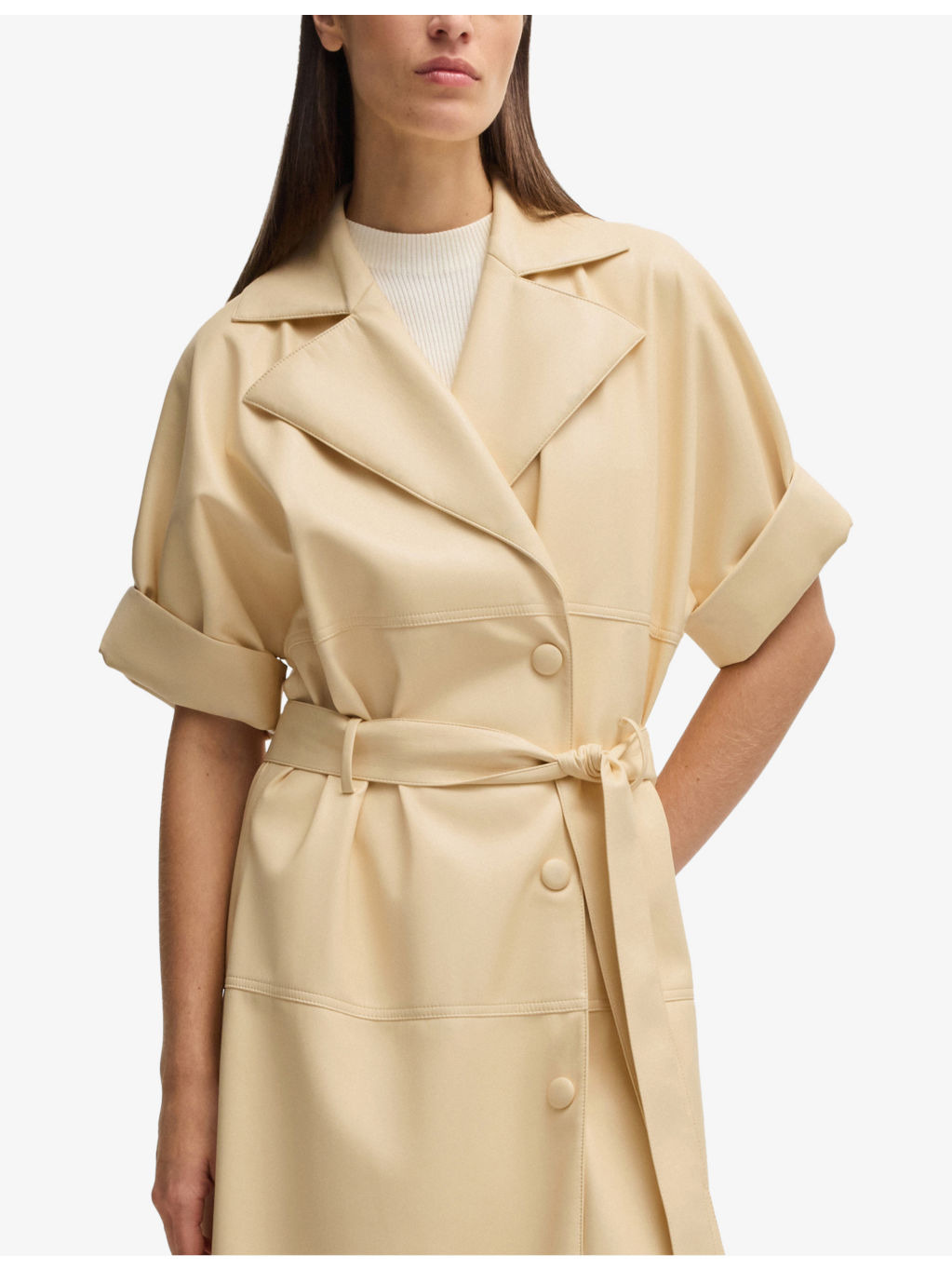 Double-breasted tie-waist faux-leather midi dress - 3