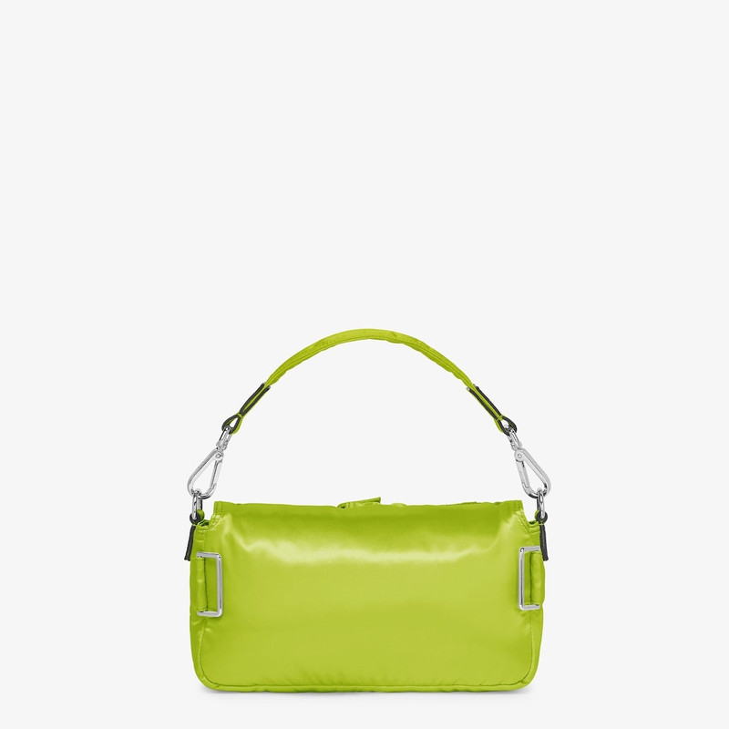 Baguette Multipocket bag made of green shiny recycled nylon, with five patch pockets in different si 4