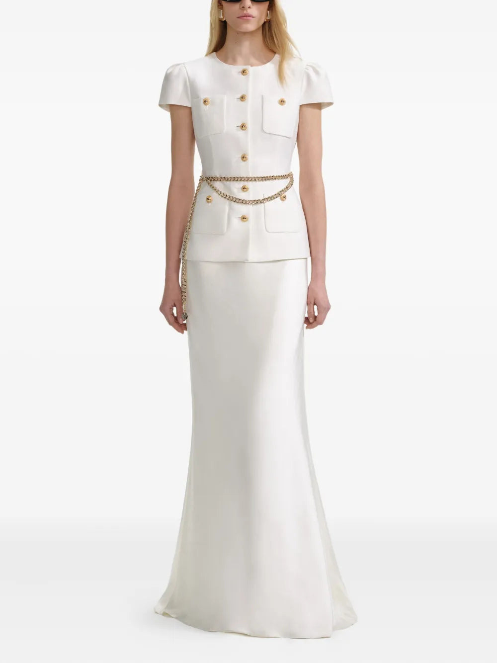 Self-Portrait Women Cream Taffeta Chain Belt Maxi Dress - 3