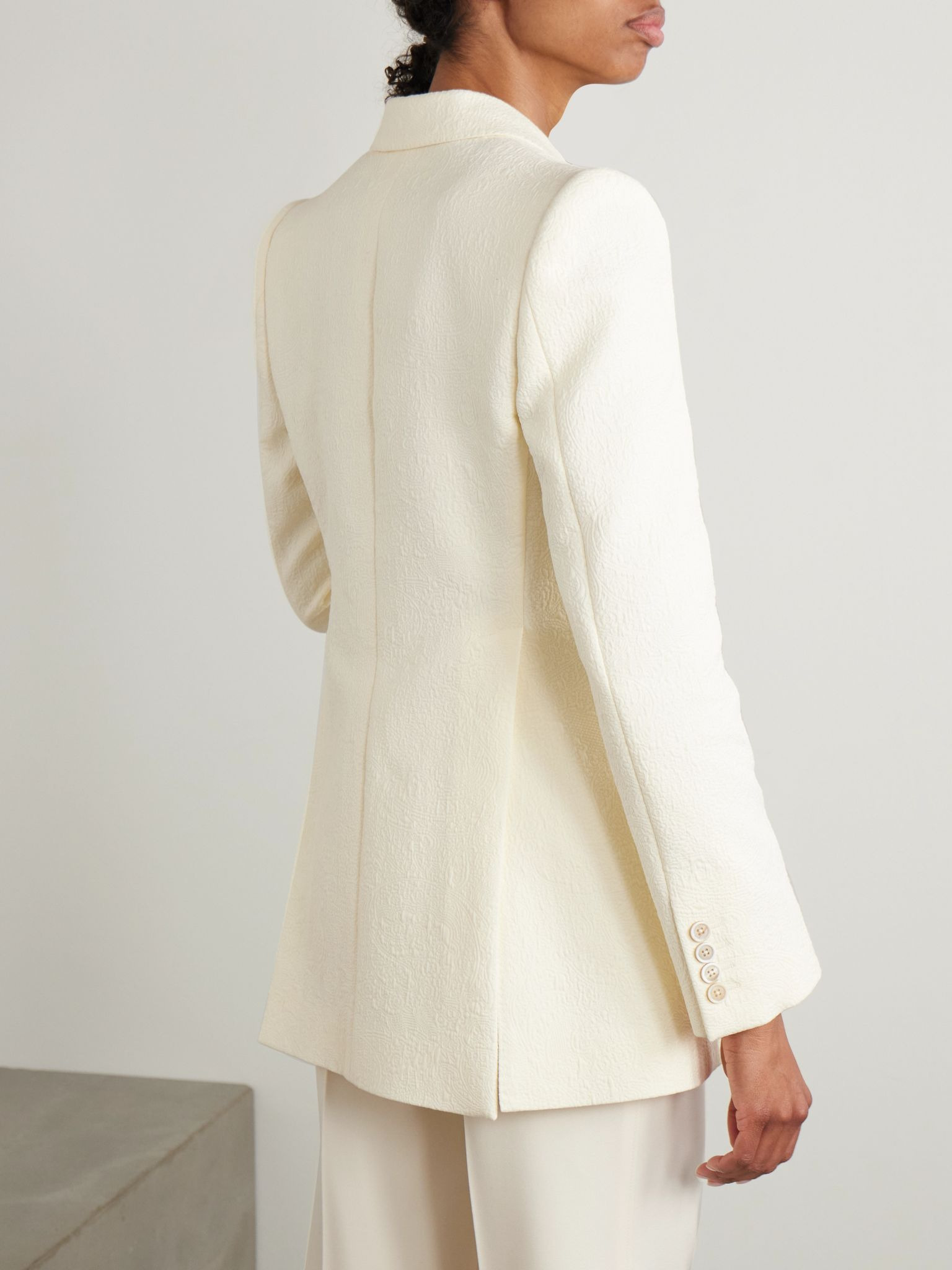 Double-breasted quilted cotton-blend jacquard blazer White - 3