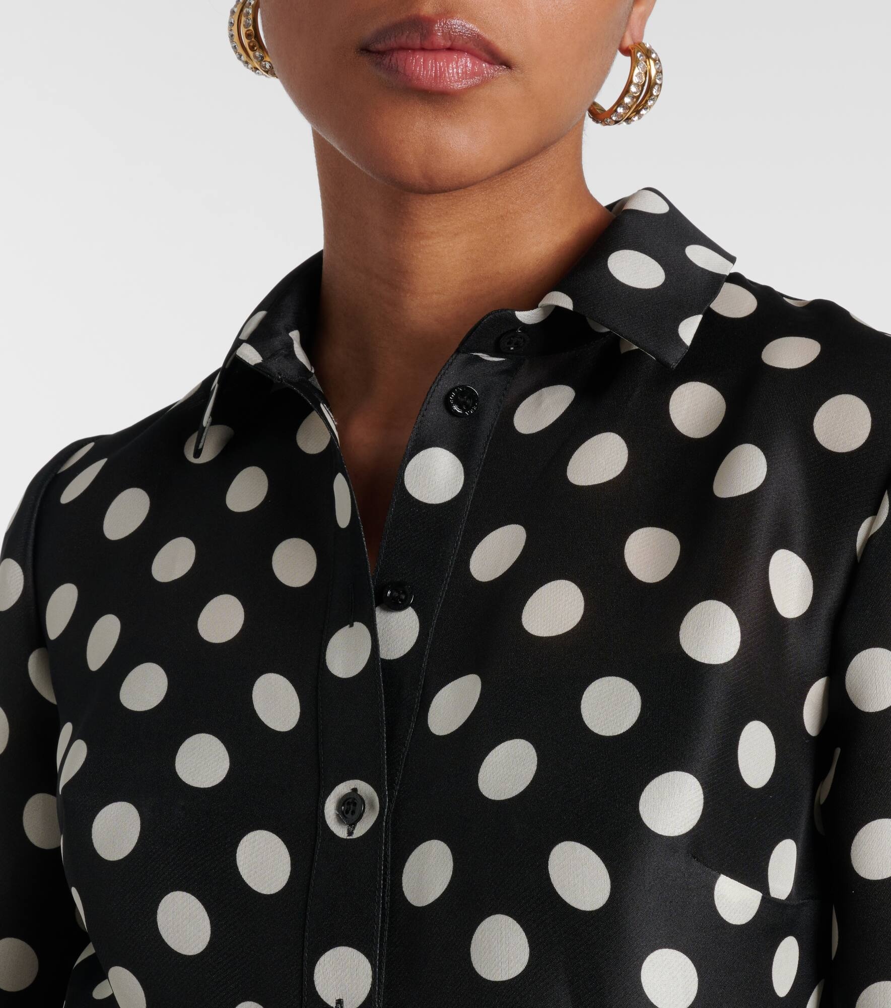 Floral-appliqué polka-dot silk gown - 4