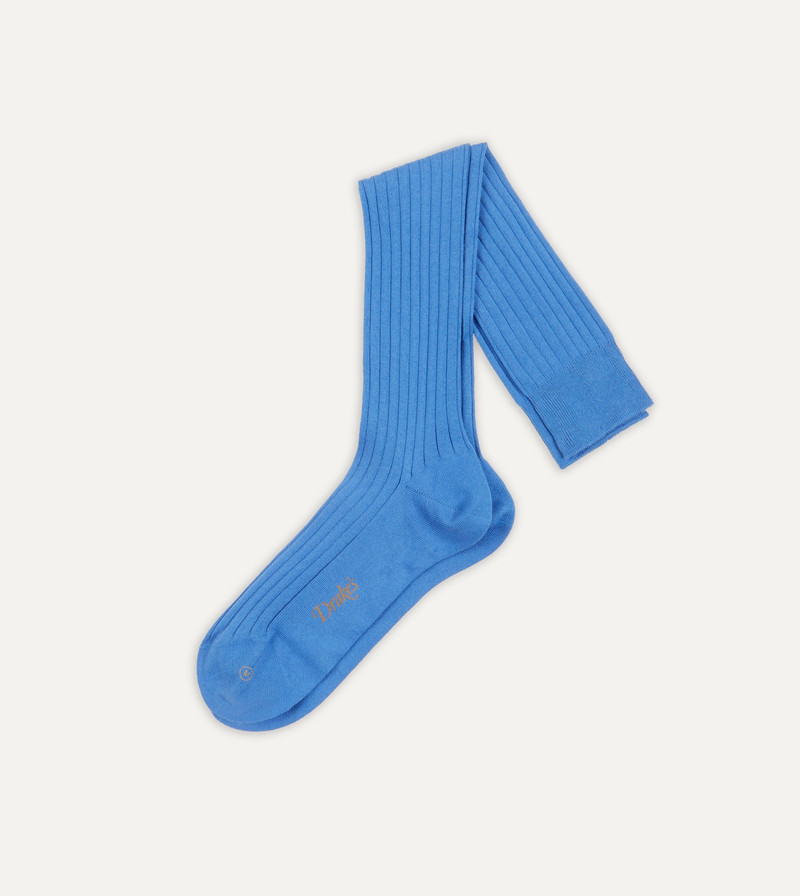 Sky Blue Cotton Over-the-Calf Socks 1