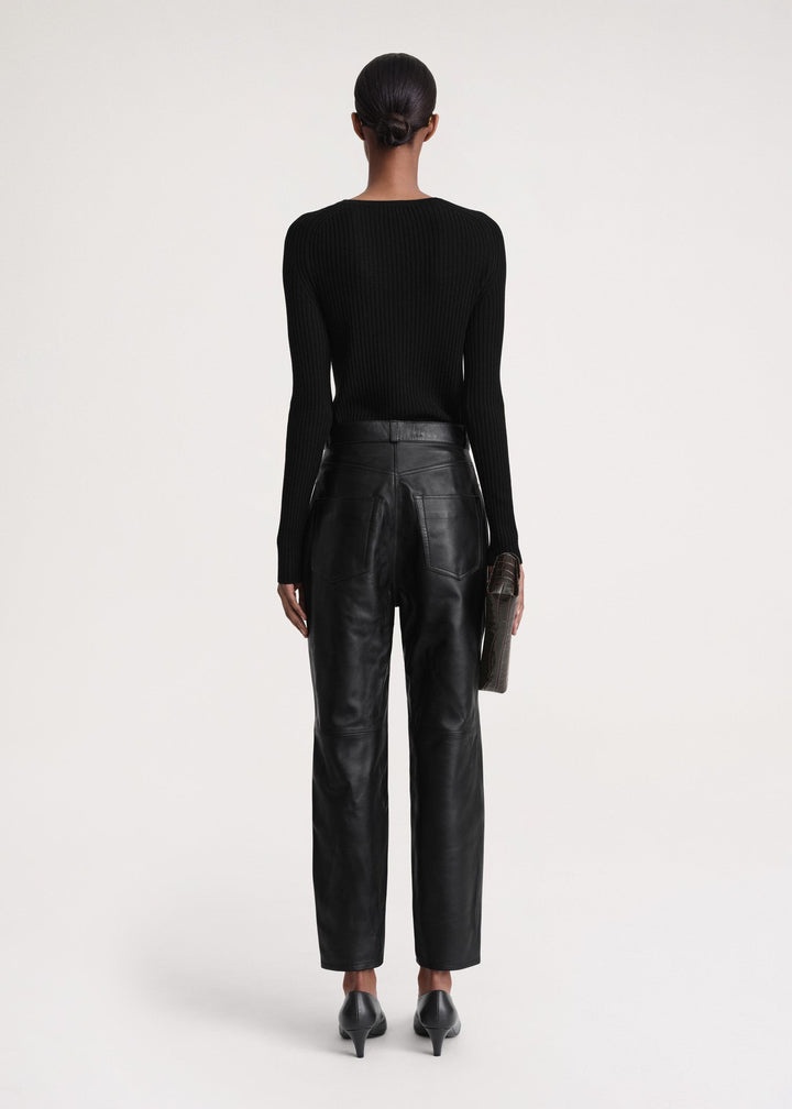 Tapered leather trousers black - 4