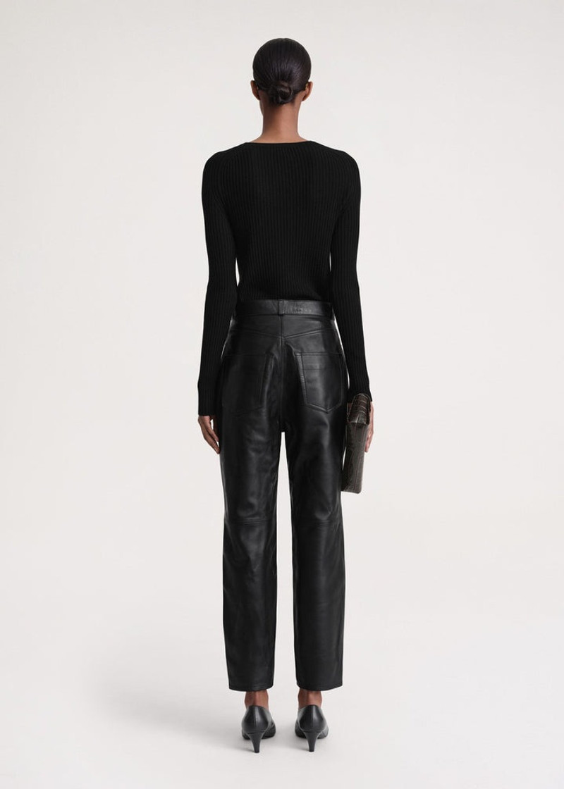 Tapered leather trousers black 4